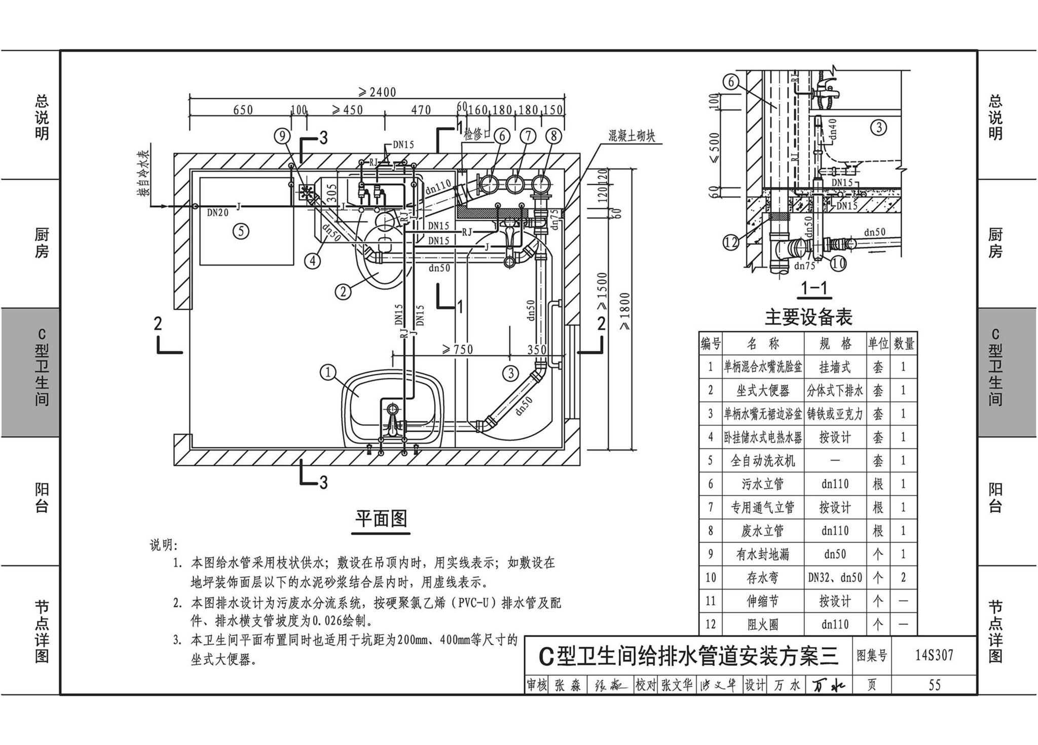 14S307--住宅厨、卫给水排水管道安装