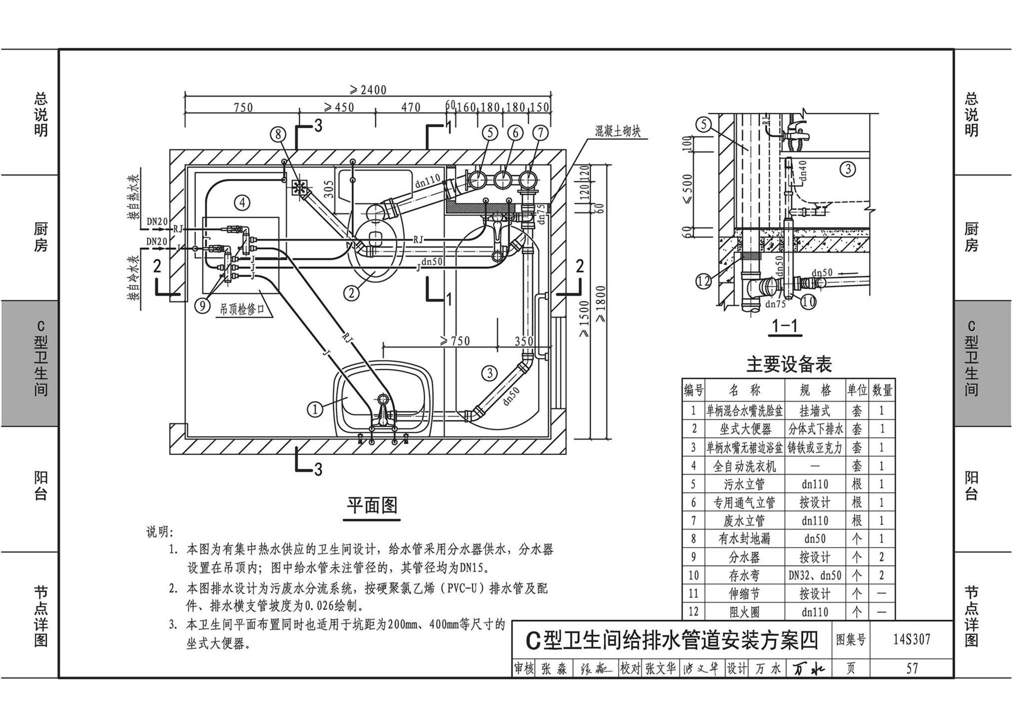 14S307--住宅厨、卫给水排水管道安装