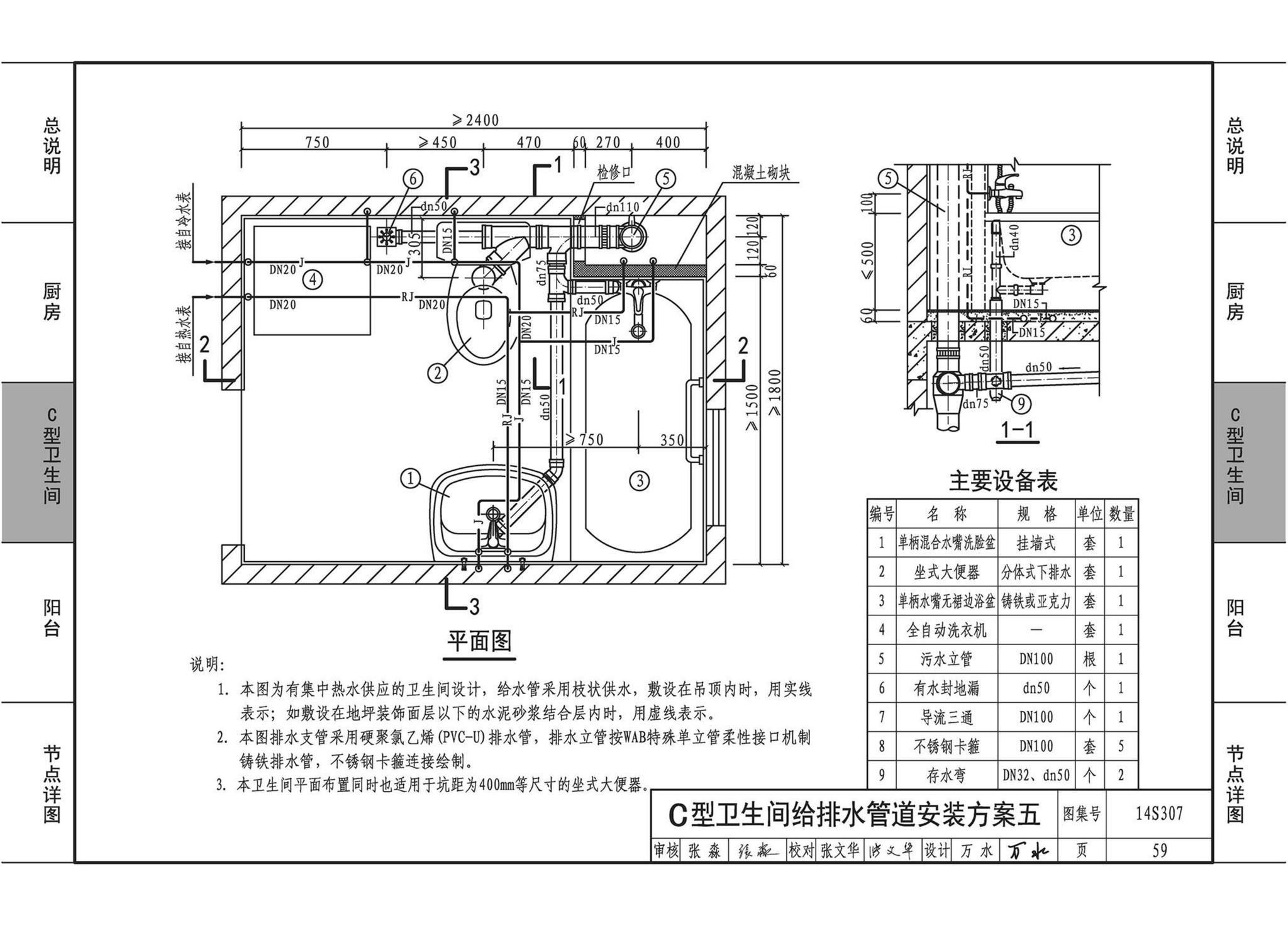 14S307--住宅厨、卫给水排水管道安装