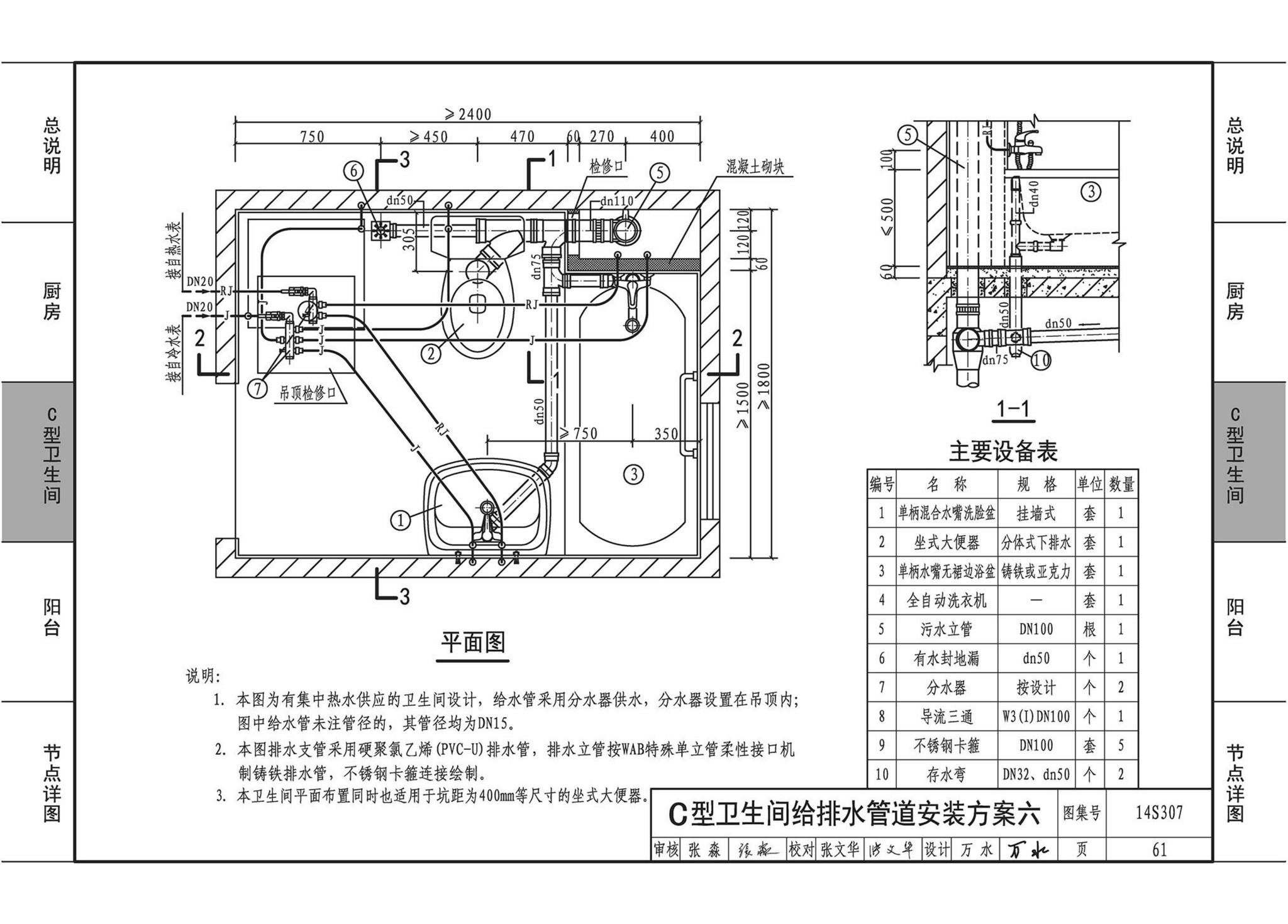 14S307--住宅厨、卫给水排水管道安装