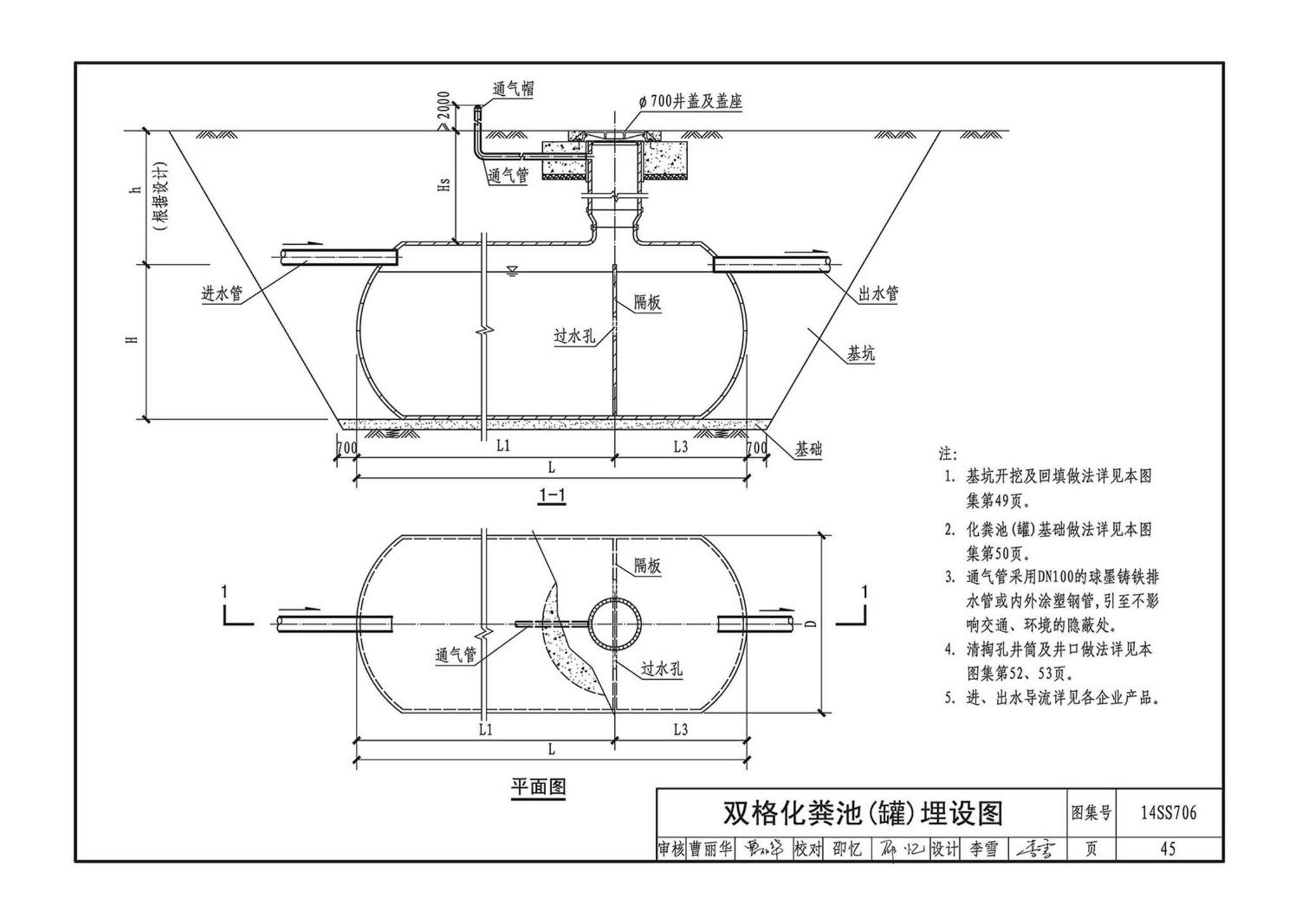 14SS706--玻璃钢化粪池选用与埋设