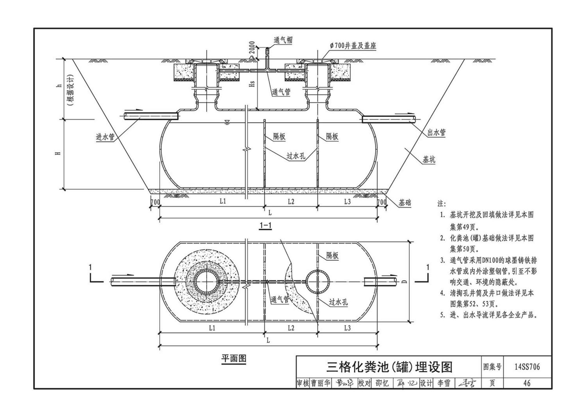 14SS706--玻璃钢化粪池选用与埋设