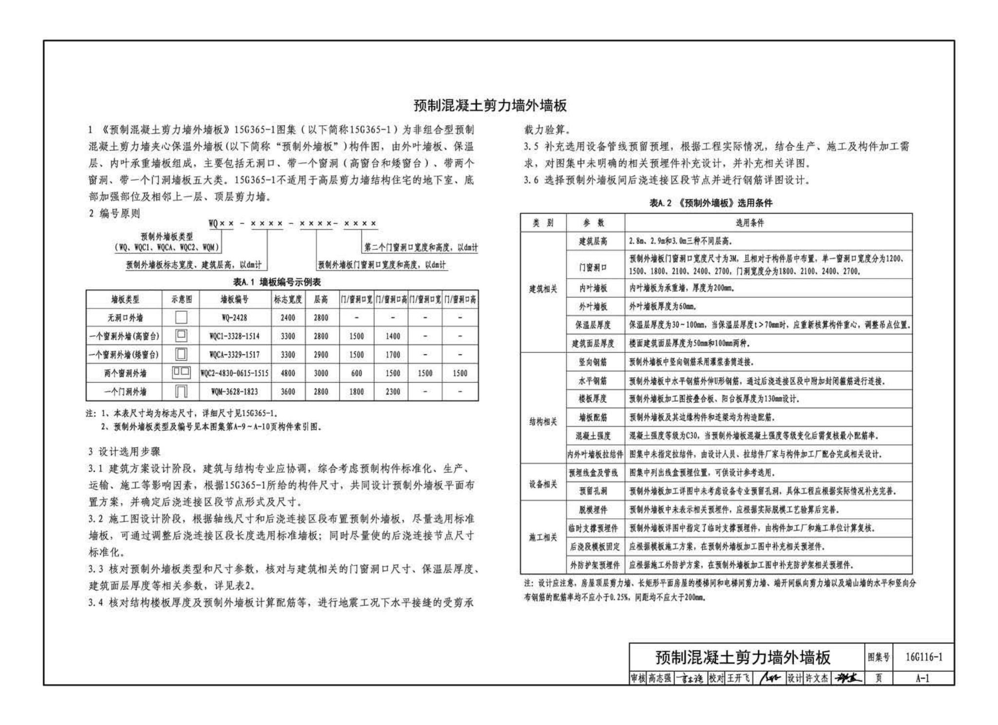 16G116-1--装配式混凝土结构预制构件选用目录（一）