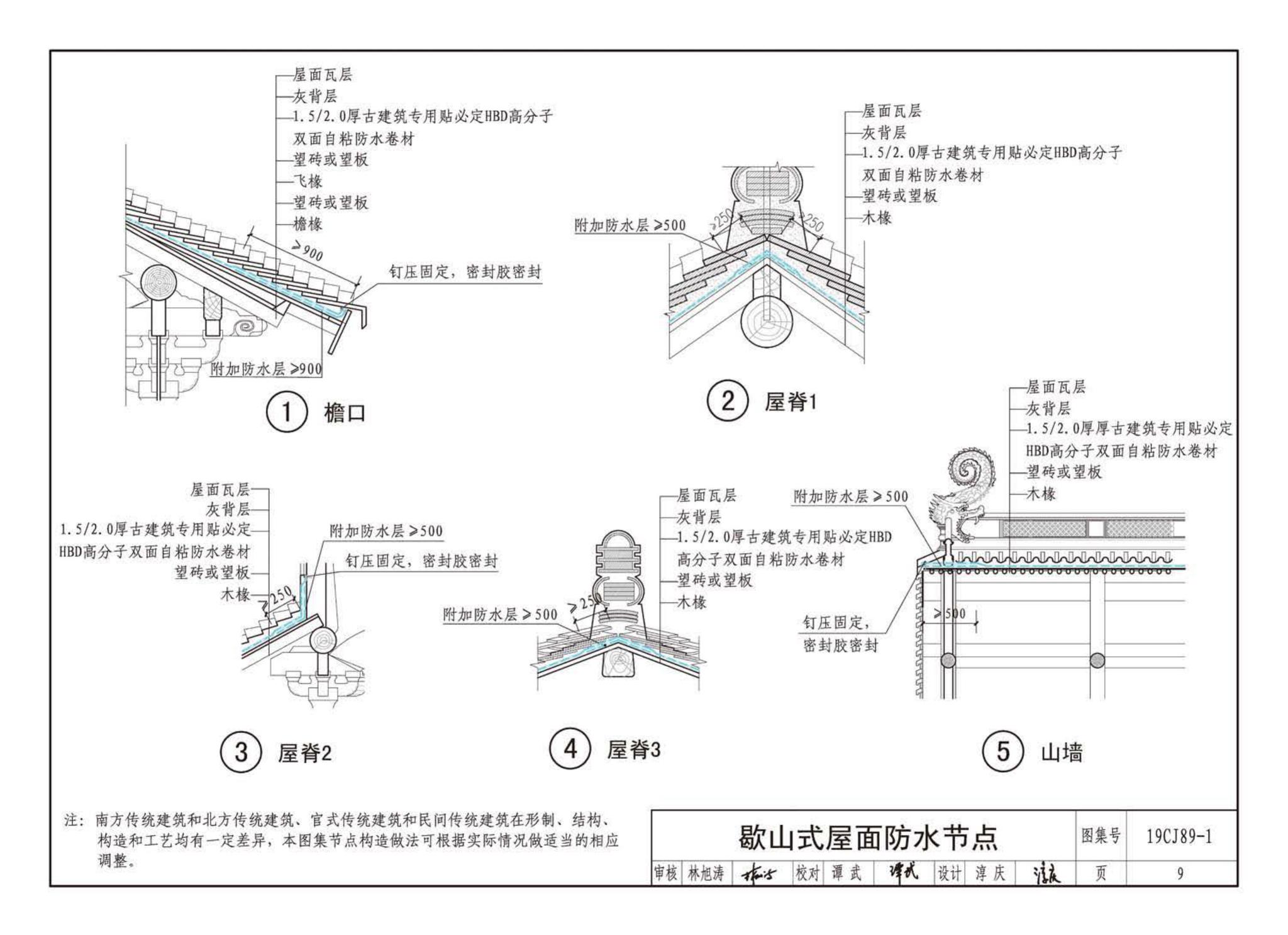 19CJ89-1--(仿)古建筑屋面防水构造(一)