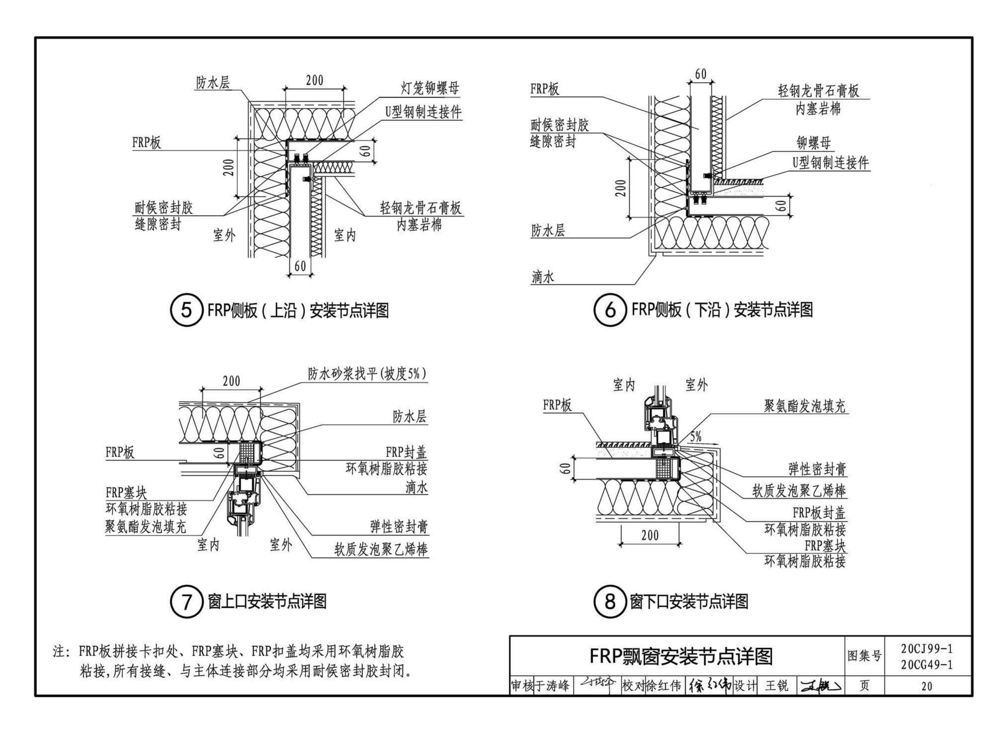 20CJ99-1 20CG49-1--纤维增强复合材料拉挤型材（FRP）建筑部品（一）——集成空调围护架、集成飘窗、围墙护栏、靠墙扶手、预制夹芯保温墙板用拉结件