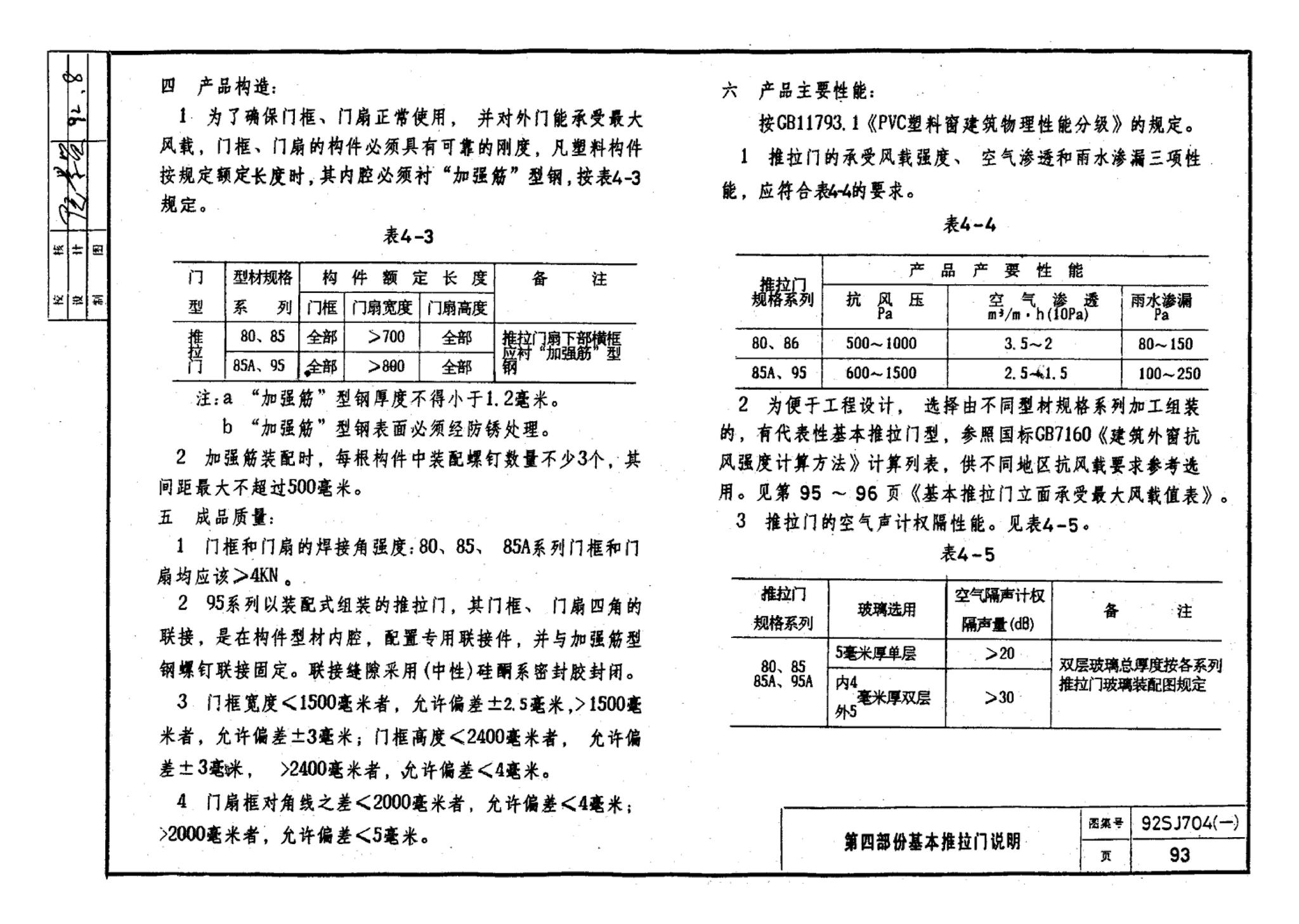 92SJ704(一)--硬聚氯乙烯塑钢门窗