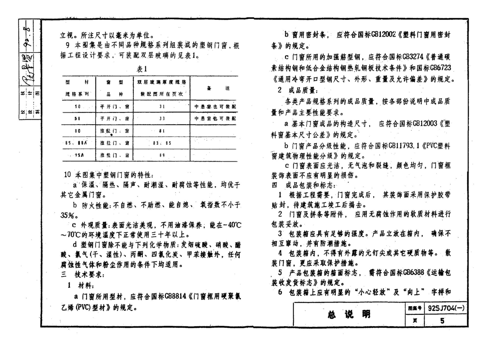 92SJ704(一)--硬聚氯乙烯塑钢门窗