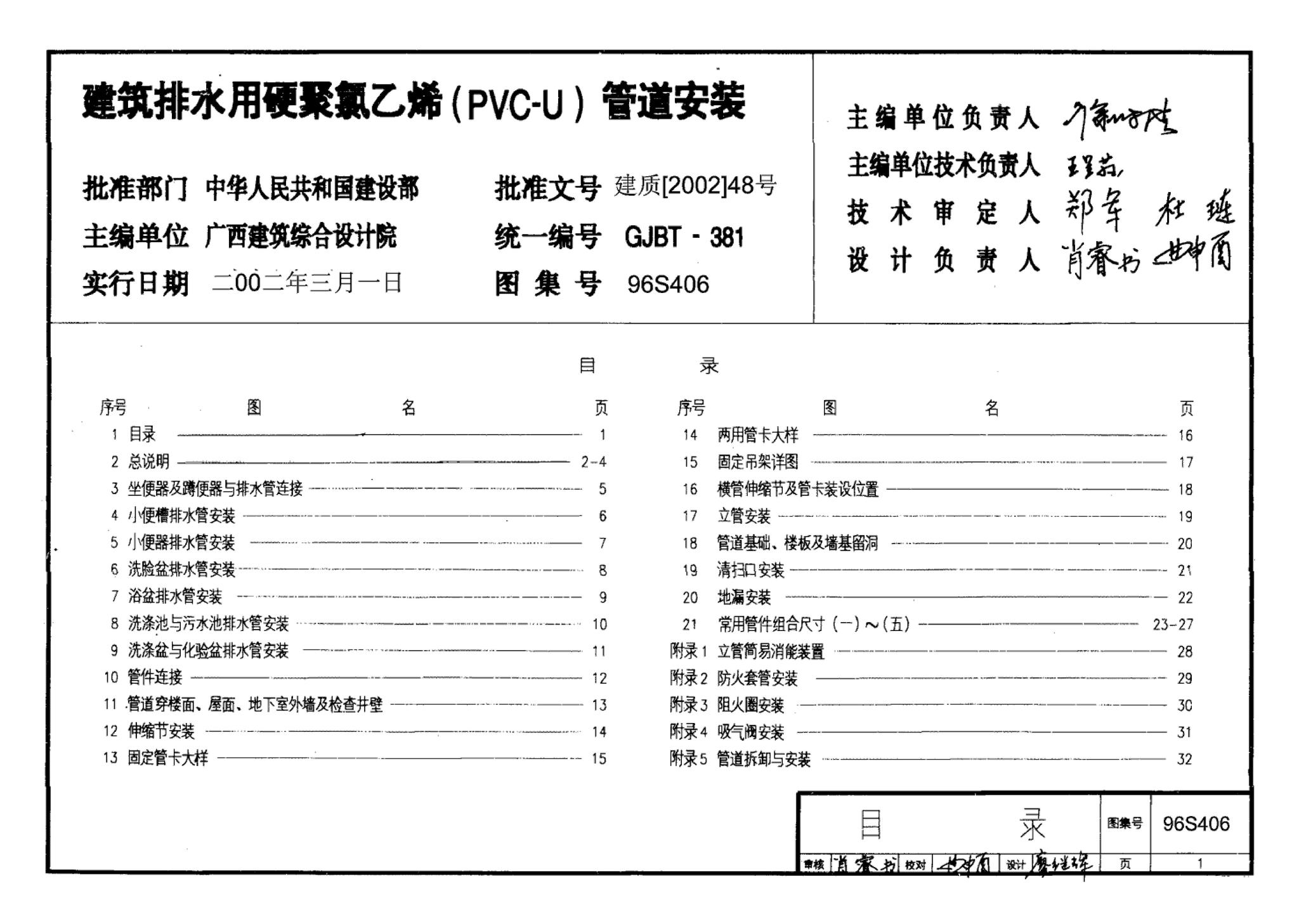 96S406--建筑排水用硬聚氯乙烯（PVC－U）管道安装