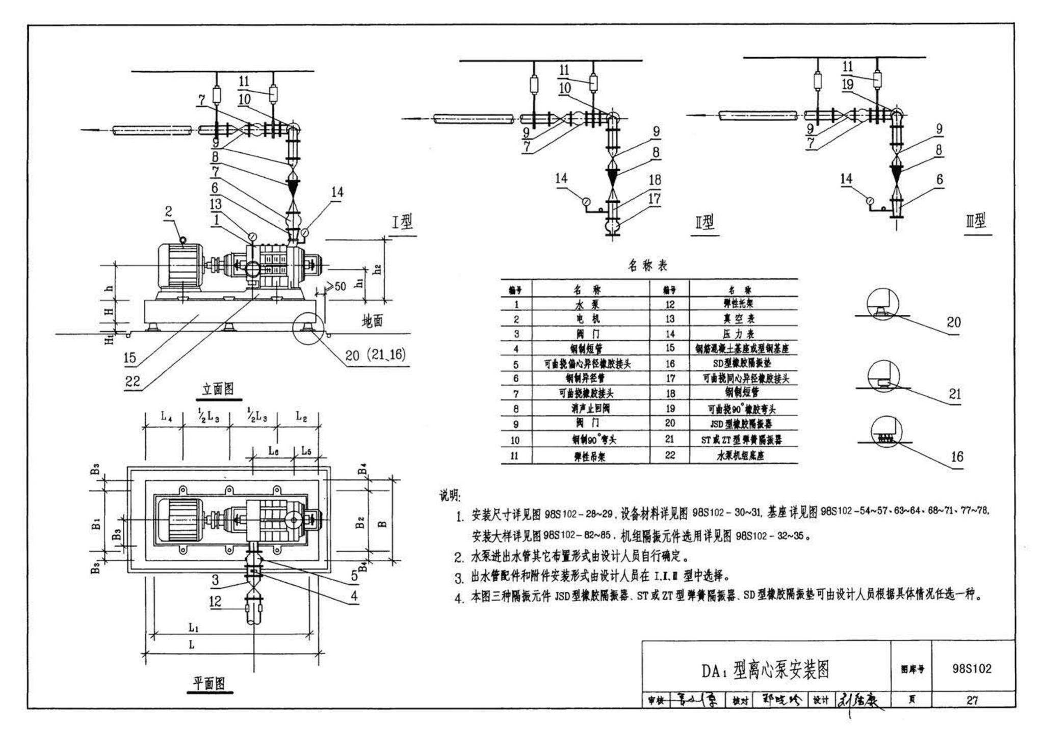 98S102--卧式水泵隔振及其安装