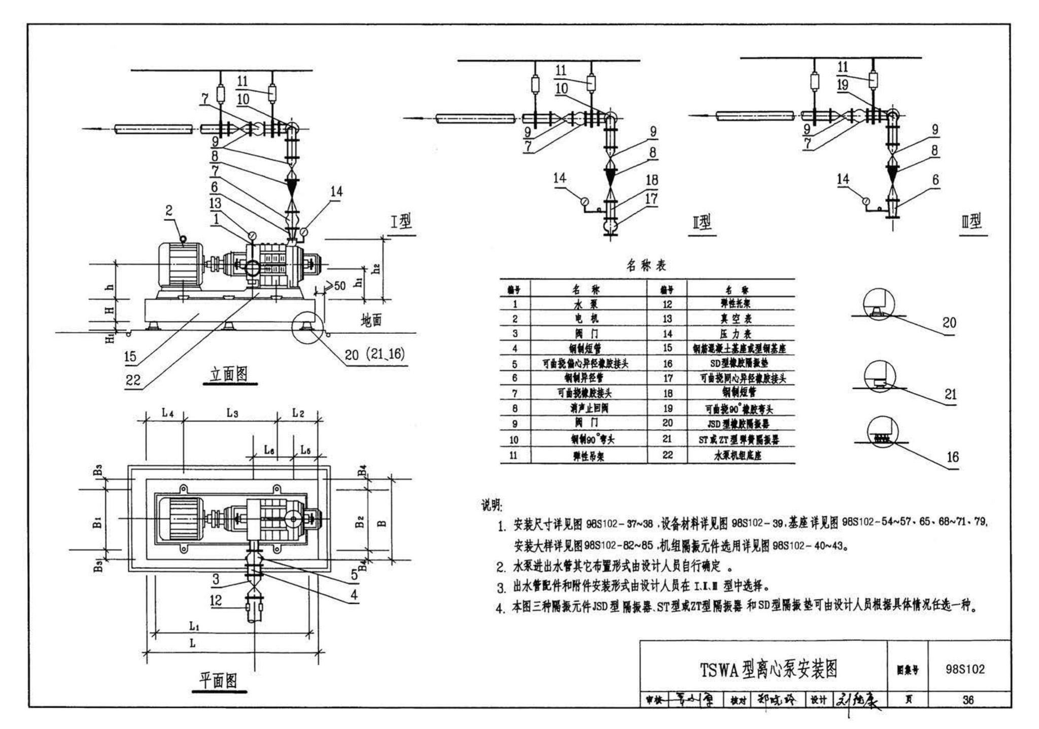 98S102--卧式水泵隔振及其安装