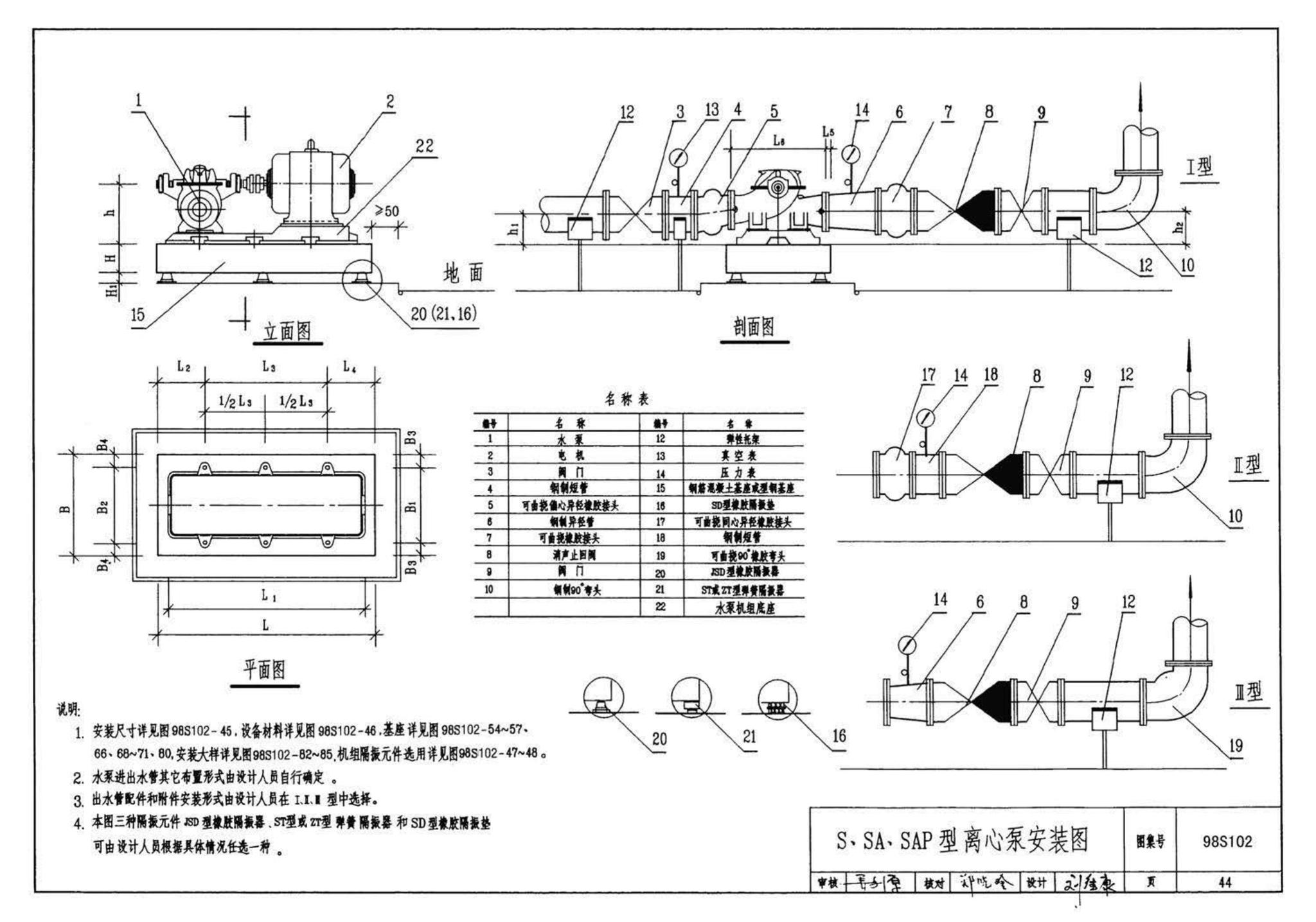 98S102--卧式水泵隔振及其安装