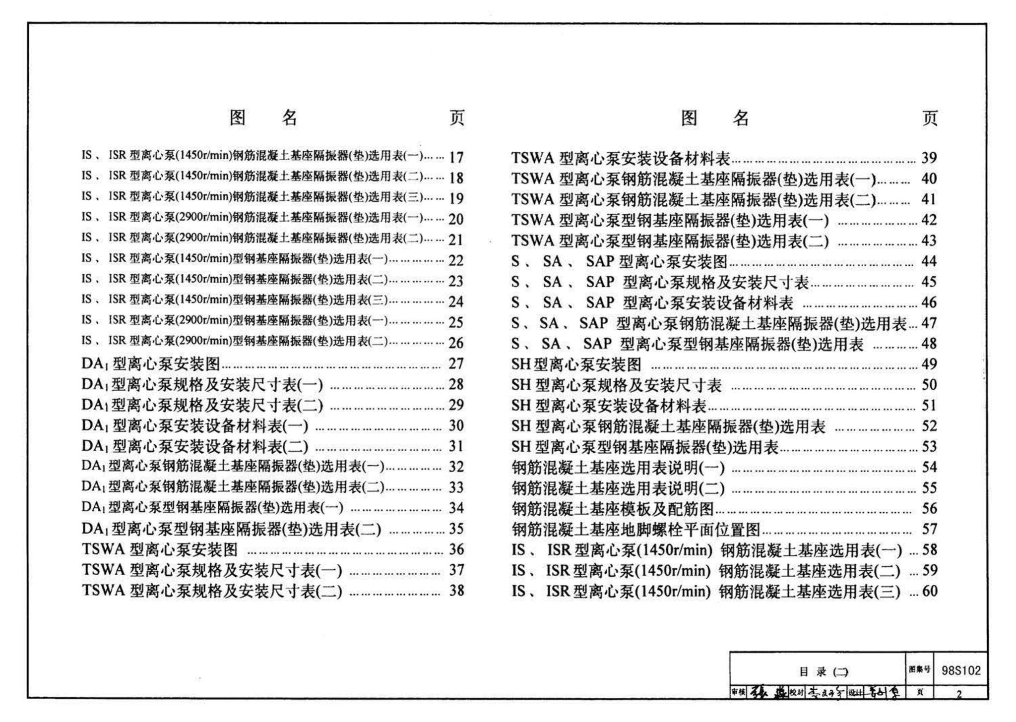 98S102--卧式水泵隔振及其安装