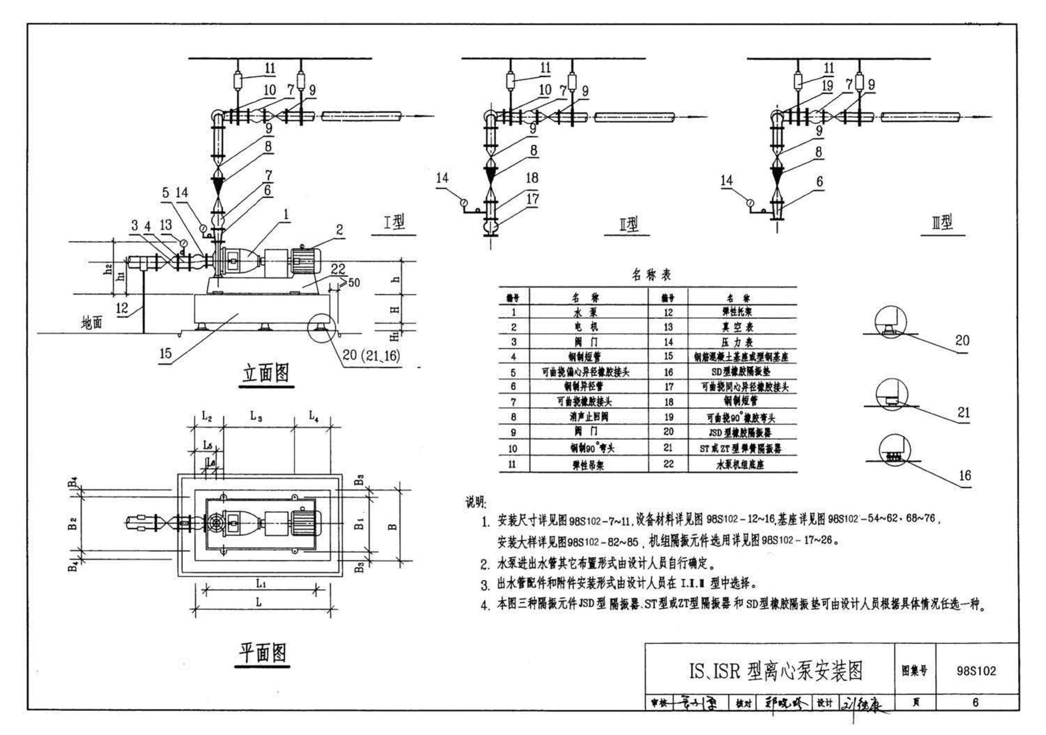 98S102--卧式水泵隔振及其安装