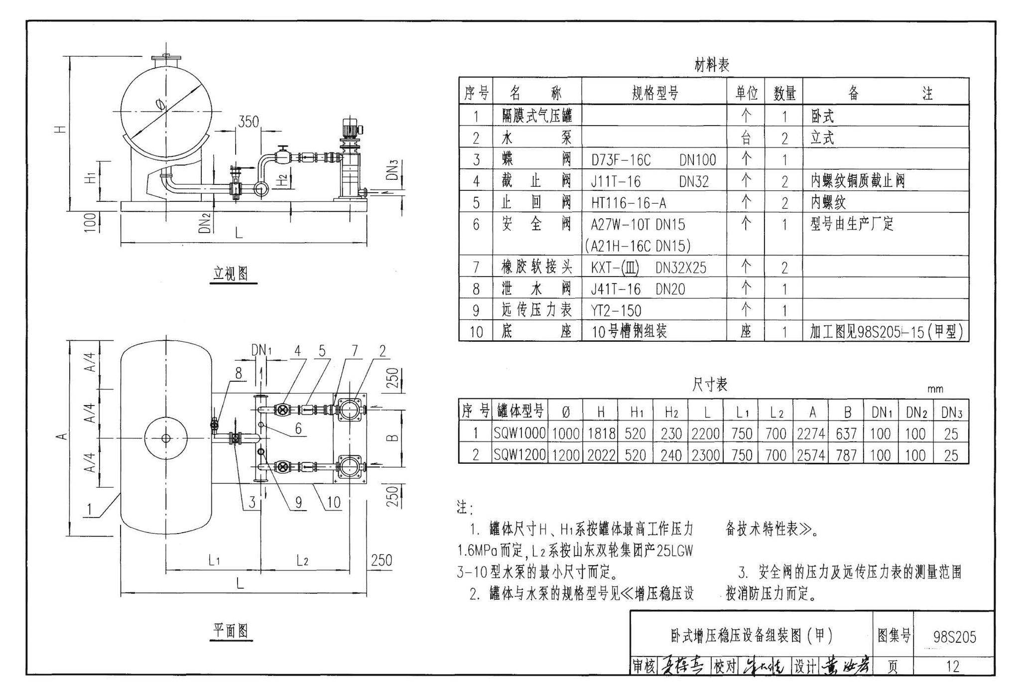 98S205--消防增压稳压设备选用与安装（隔膜式气压罐）