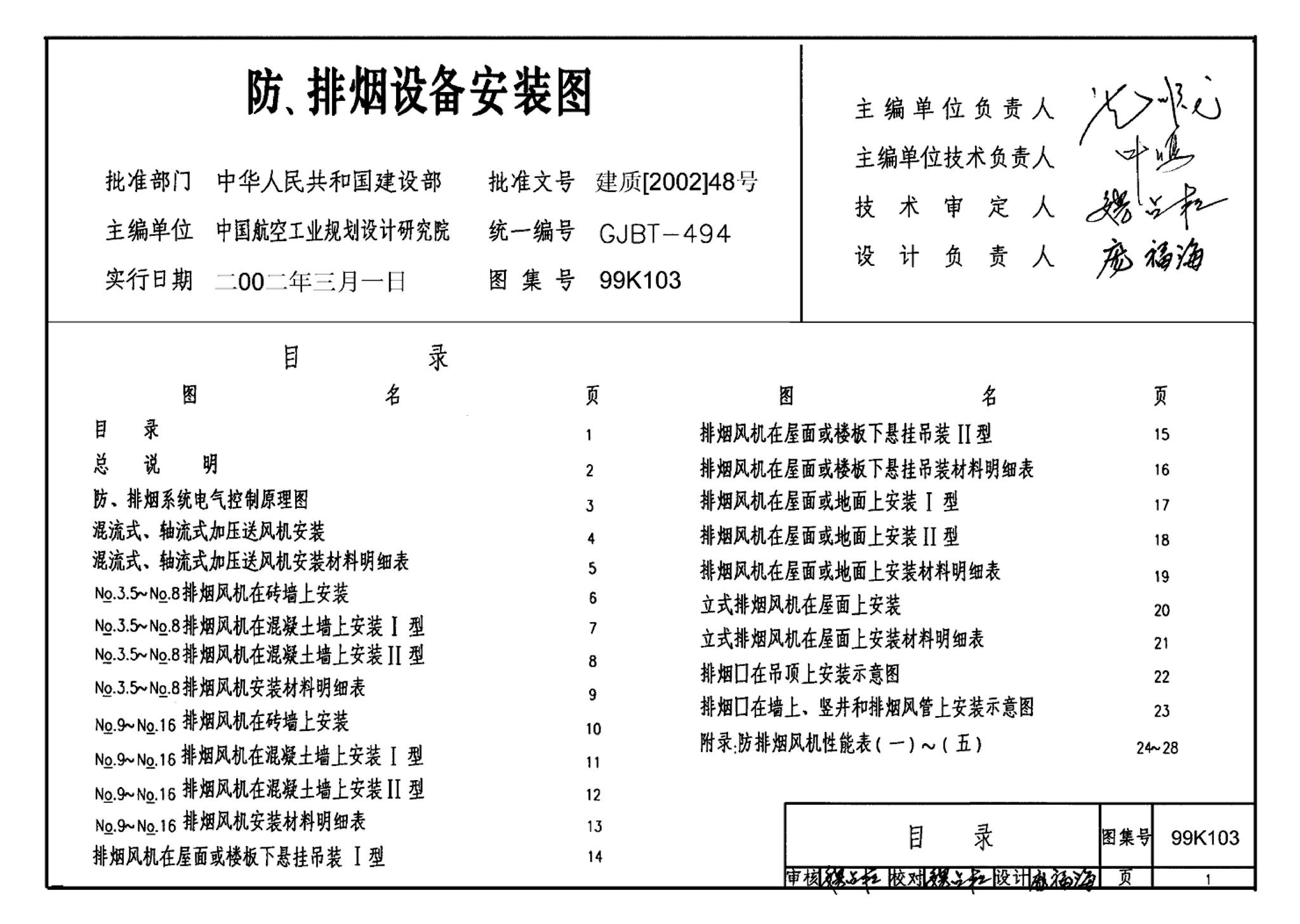 99K103--防、排烟设备安装图