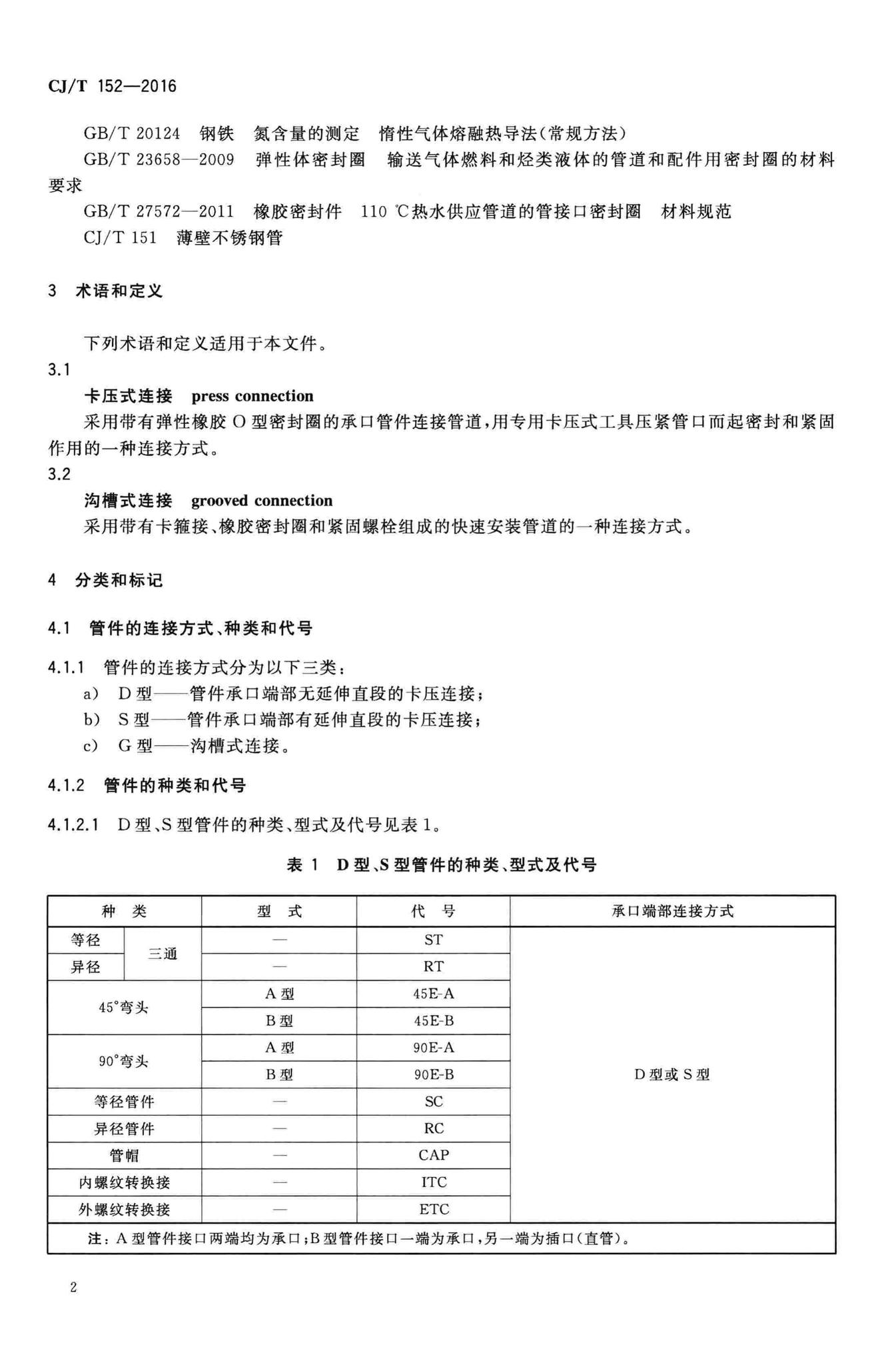 CJ/T152-2016--薄壁不锈钢卡压式和沟槽式管件