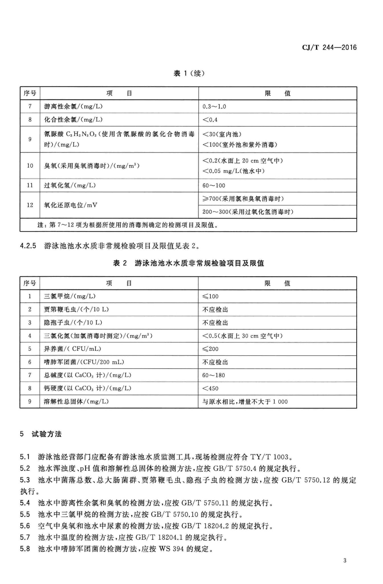 CJ/T244-2016--游泳池水质标准