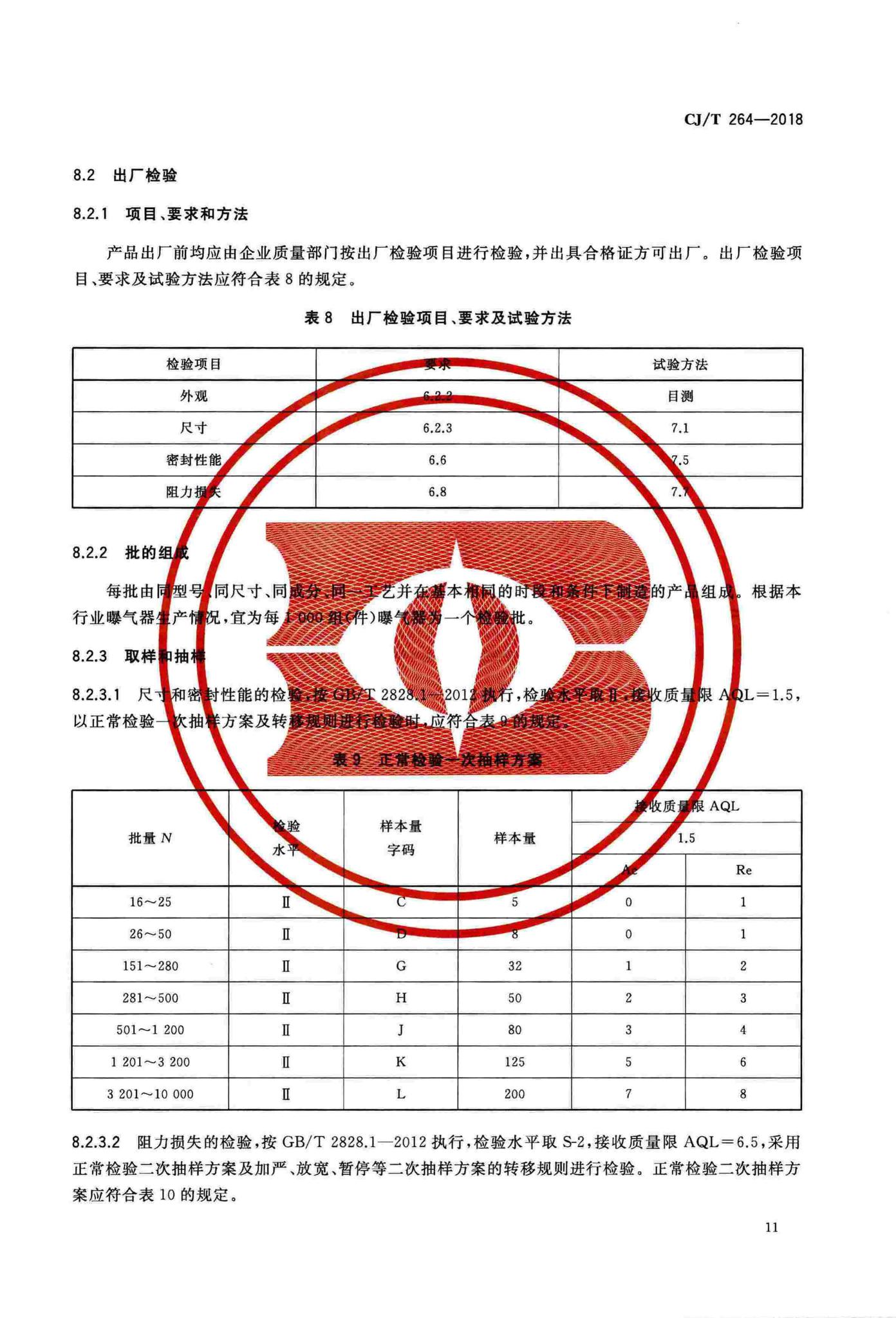 CJ/T264-2018--水处理用橡胶膜微孔曝气器