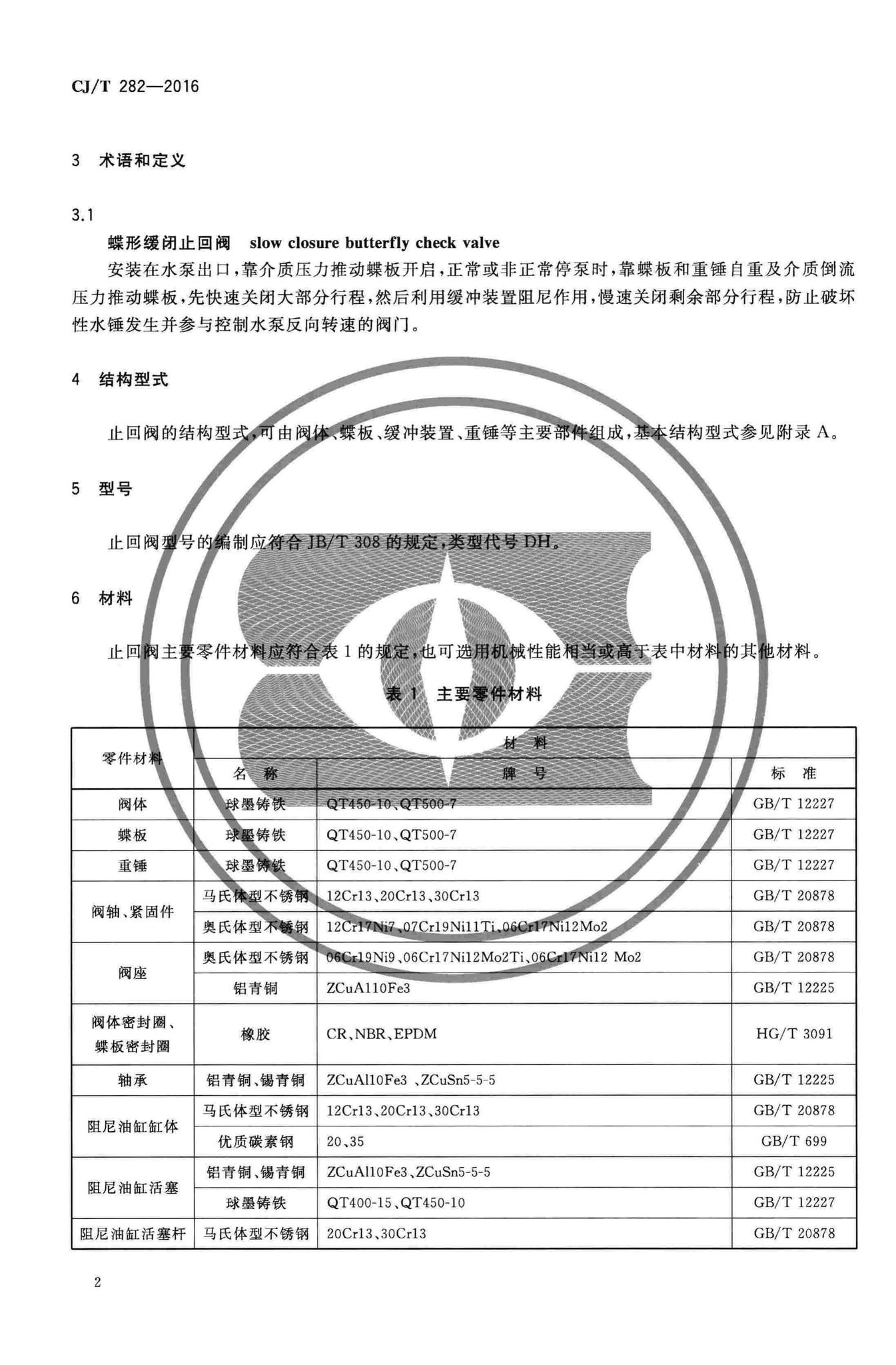 CJ/T282-2016--蝶形缓闭止回阀