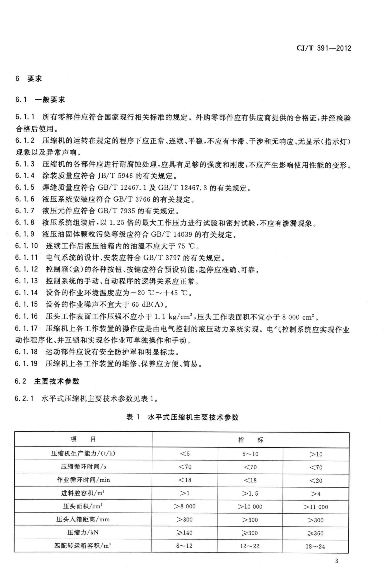 CJ/T391-2012--生活垃圾收集站压缩机