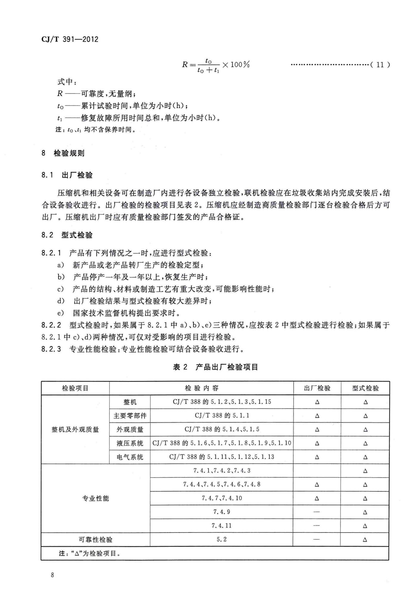 CJ/T391-2012--生活垃圾收集站压缩机