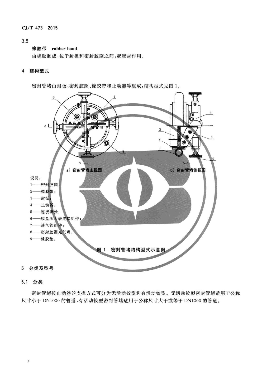 CJ/T473-2015--排水管道闭气检验用板式密封管堵