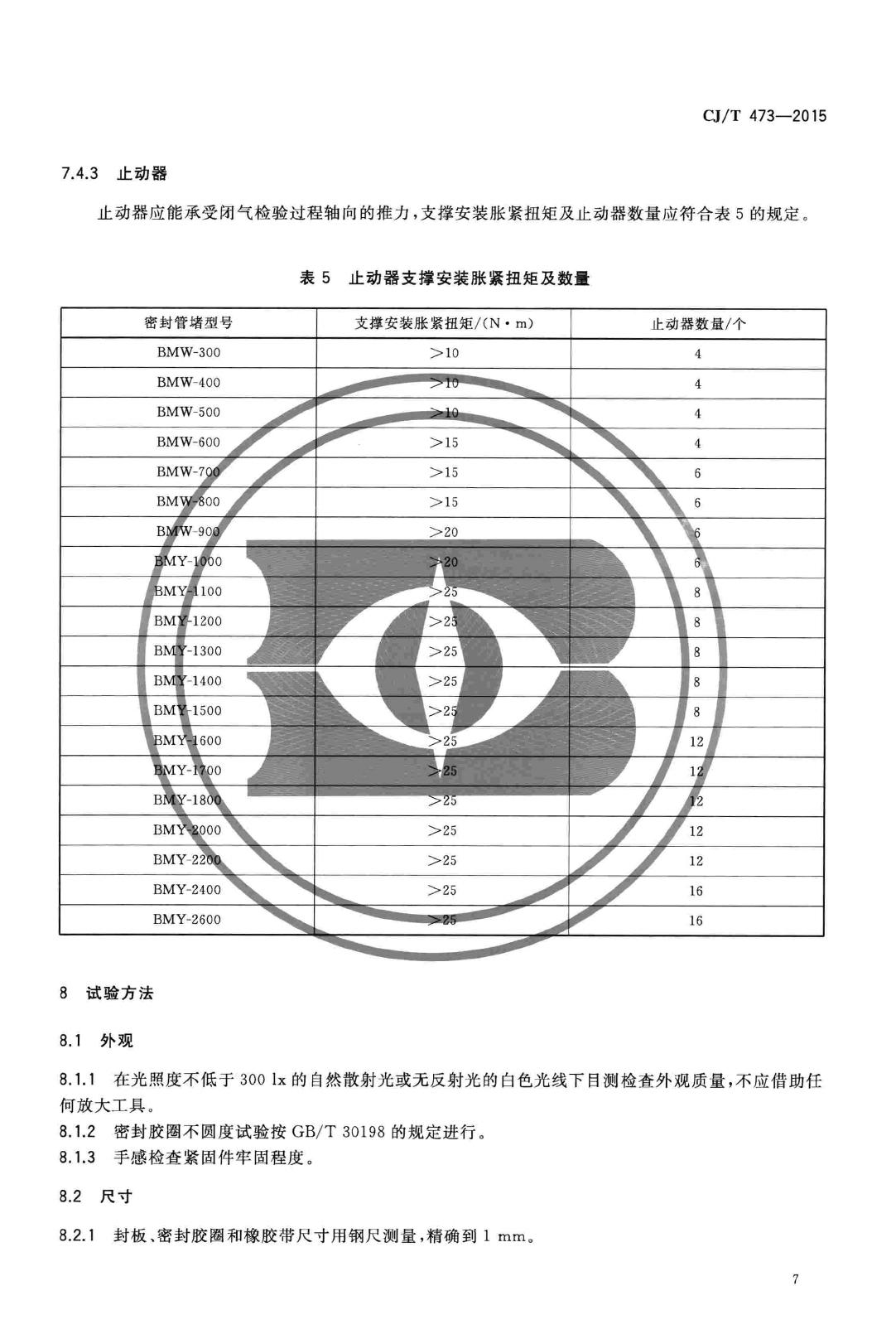 CJ/T473-2015--排水管道闭气检验用板式密封管堵