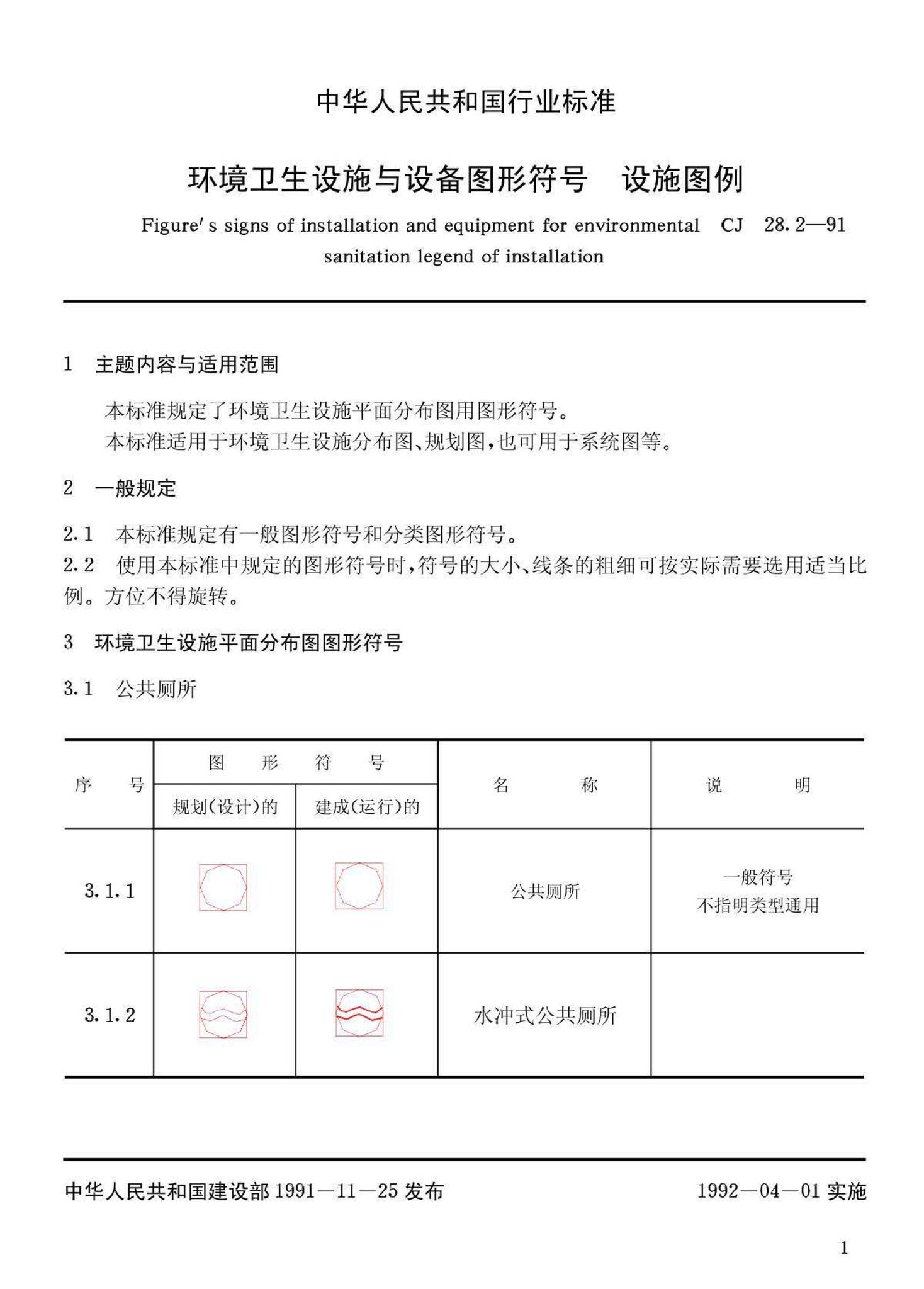 CJ28.2-91--环境卫生设施与设备图形符号设施图例