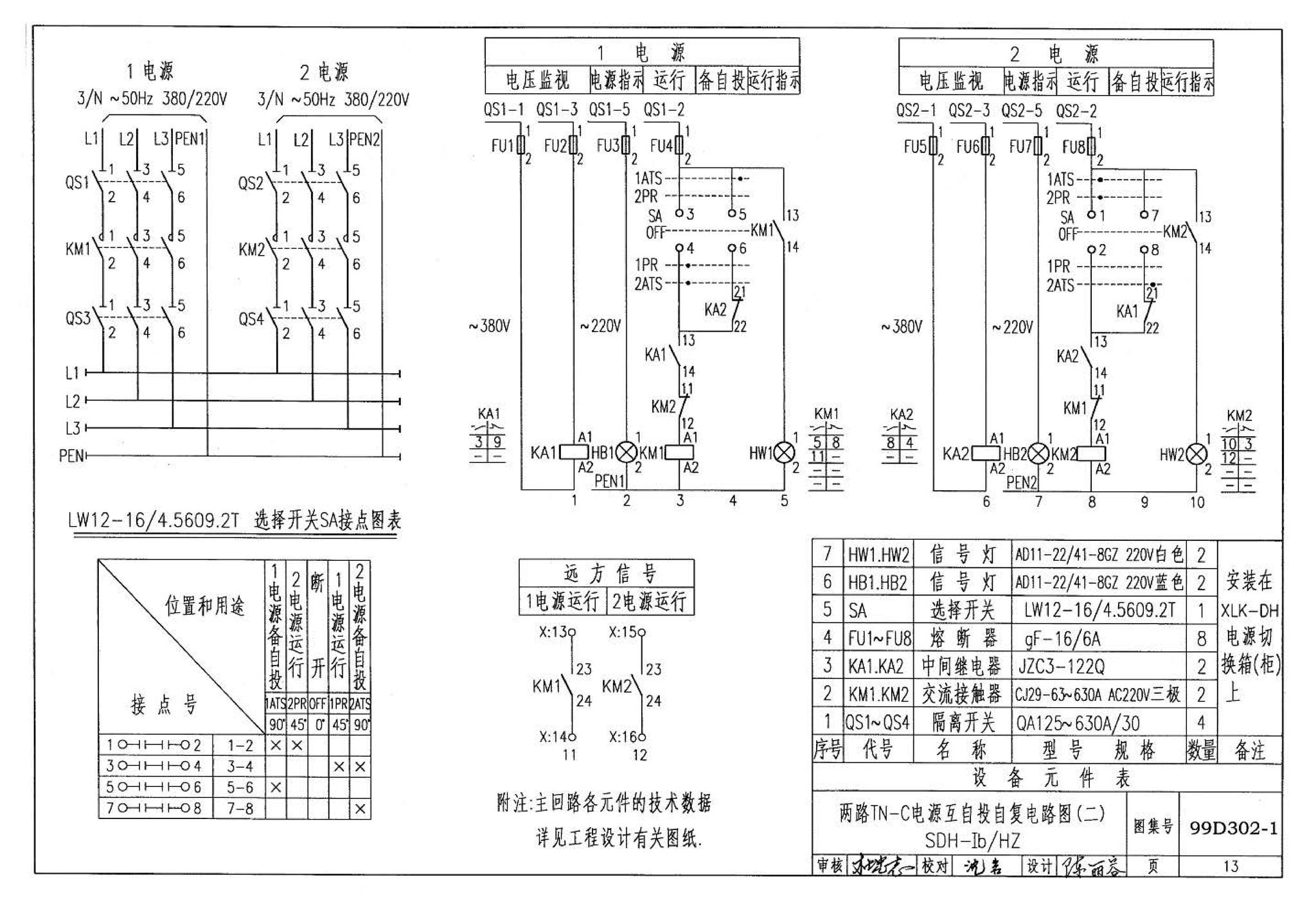 D302-1～3--双电源切换及母线分段控制接线图（2002年合订本）