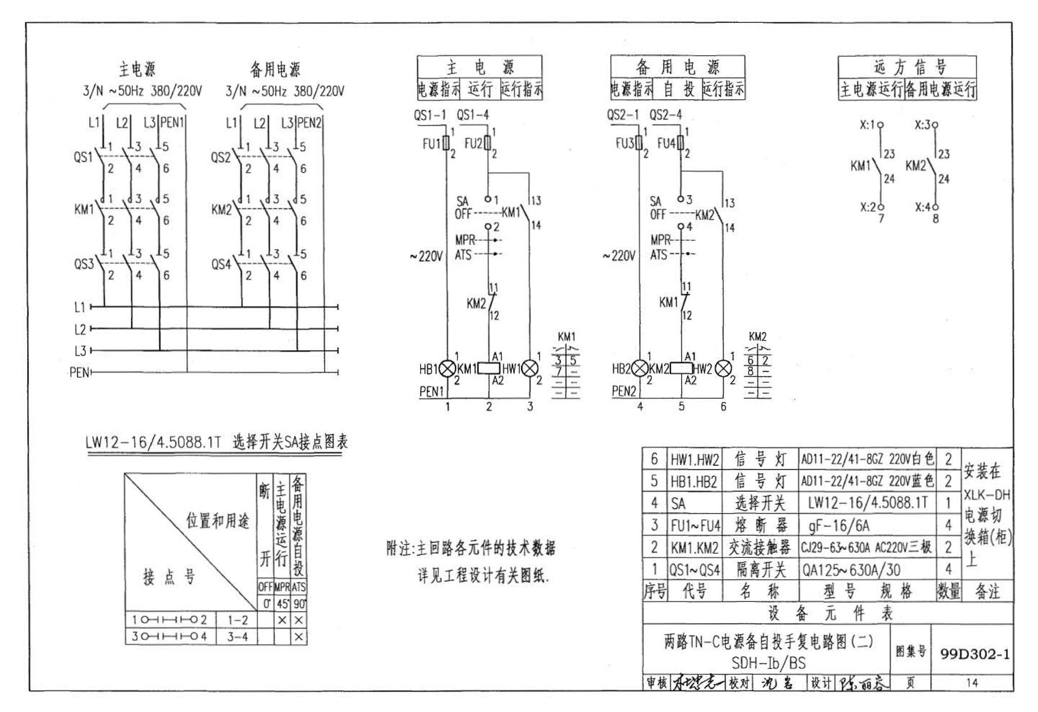 D302-1～3--双电源切换及母线分段控制接线图（2002年合订本）