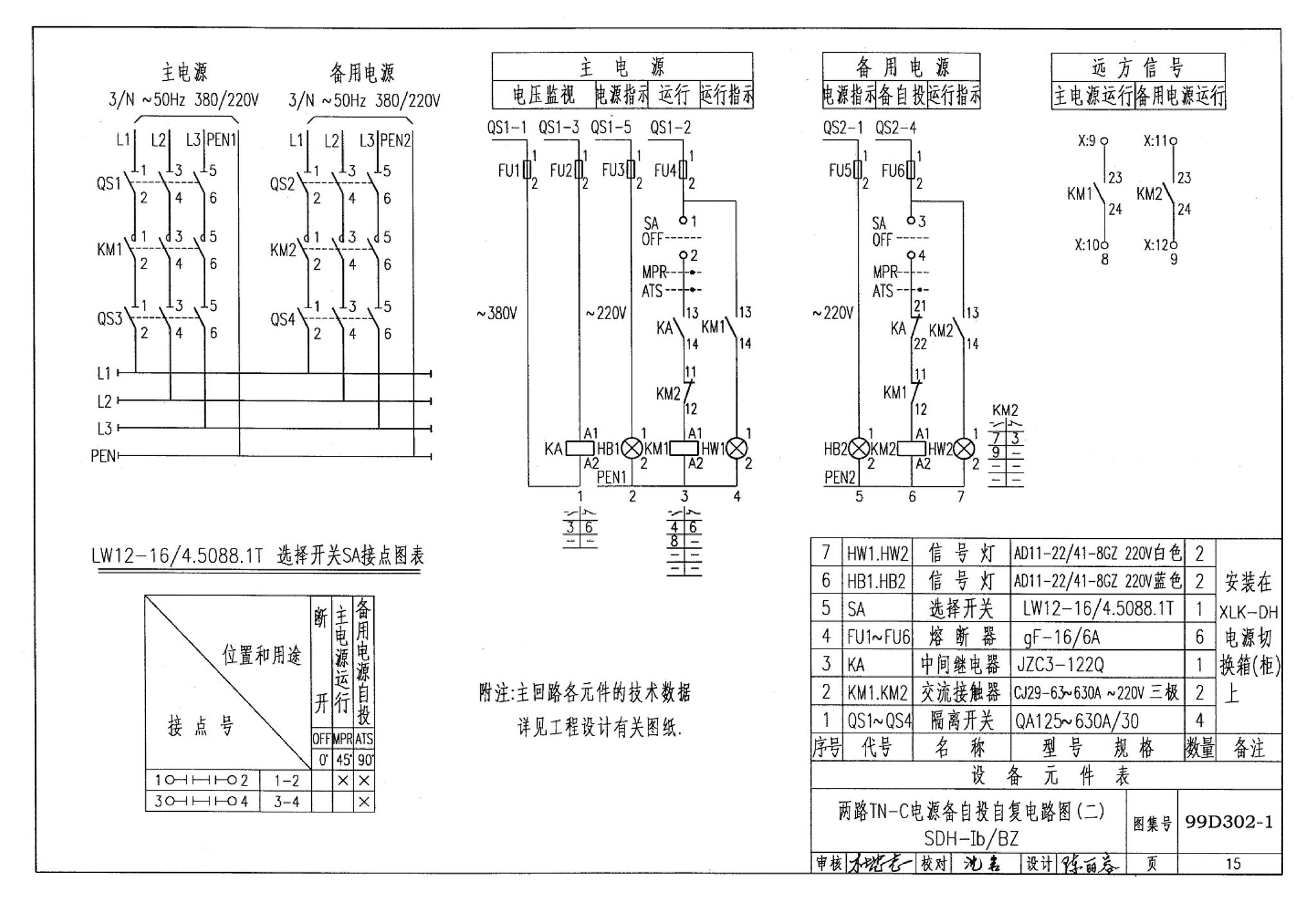 D302-1～3--双电源切换及母线分段控制接线图（2002年合订本）