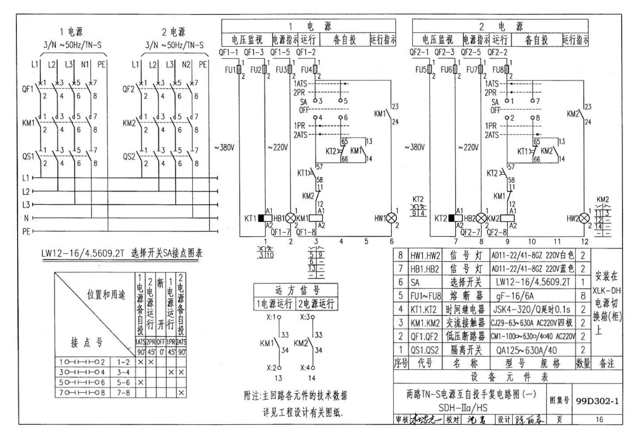 D302-1～3--双电源切换及母线分段控制接线图（2002年合订本）