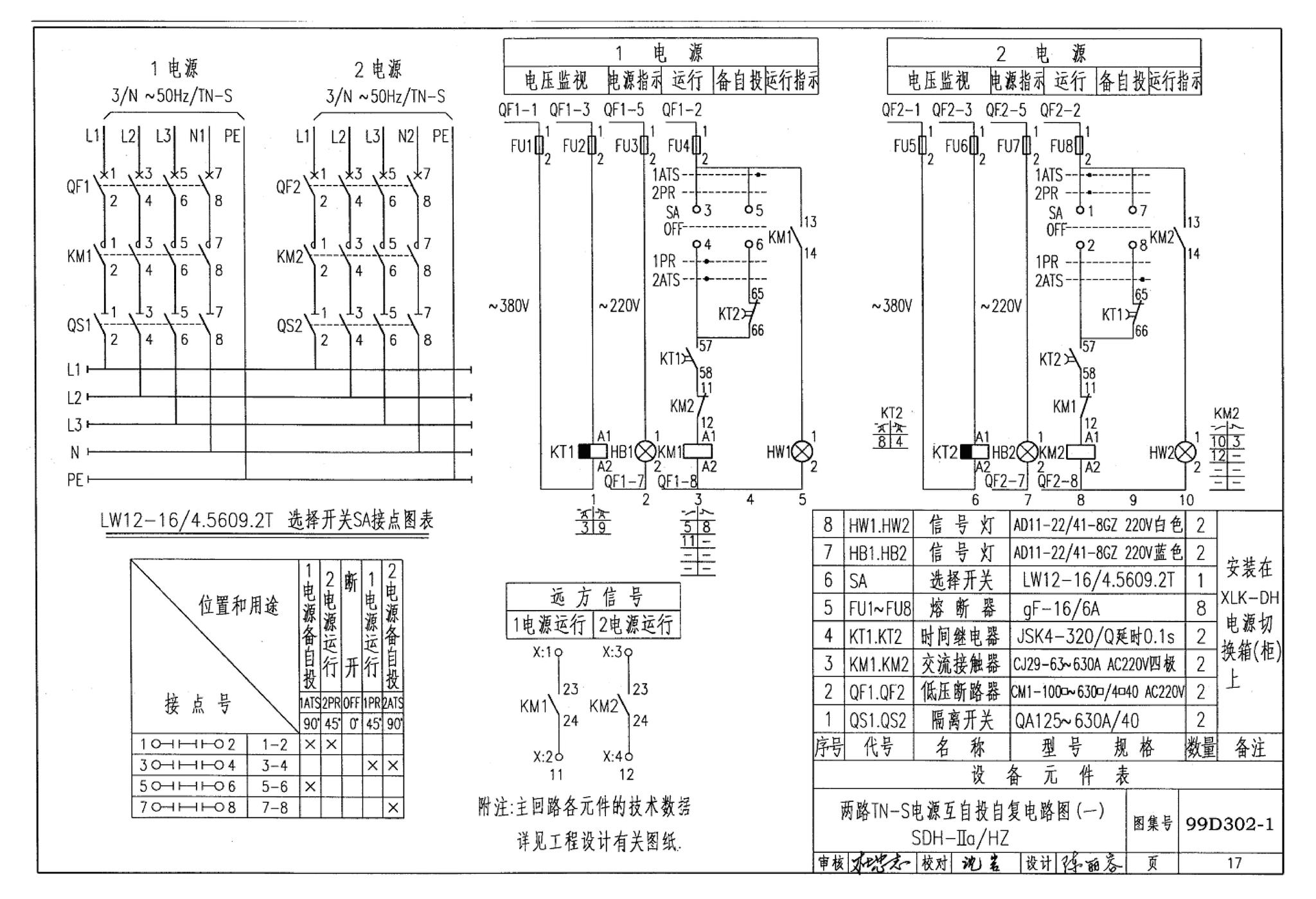 D302-1～3--双电源切换及母线分段控制接线图（2002年合订本）