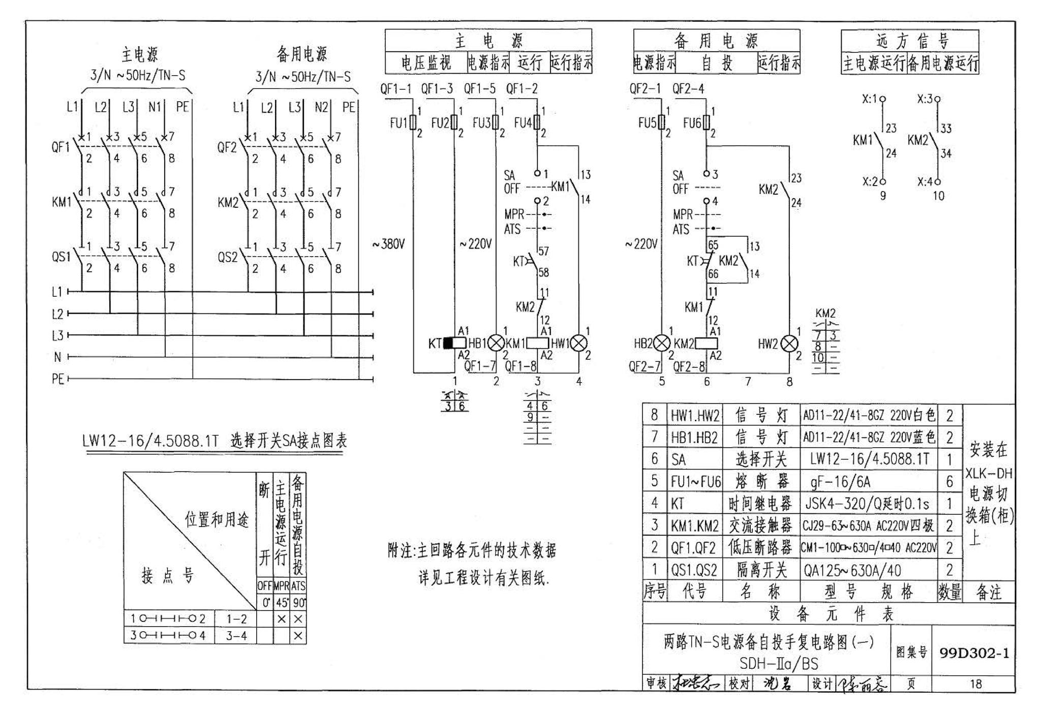 D302-1～3--双电源切换及母线分段控制接线图（2002年合订本）