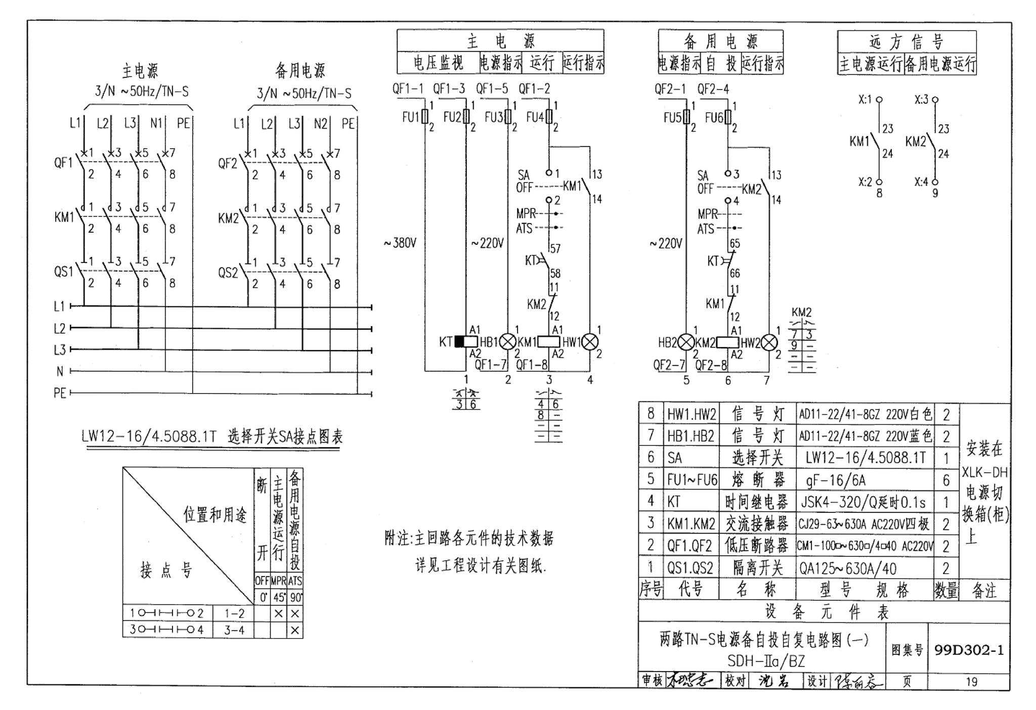 D302-1～3--双电源切换及母线分段控制接线图（2002年合订本）