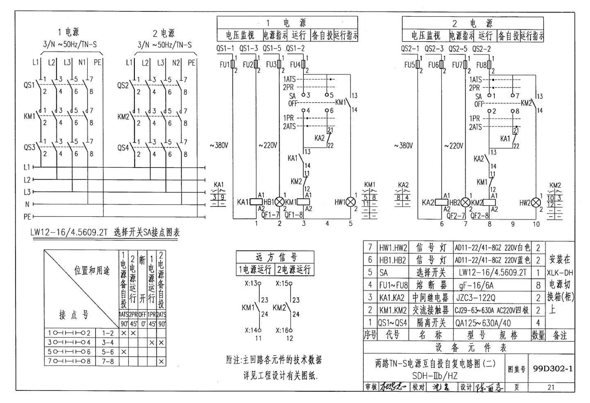 D302-1～3--双电源切换及母线分段控制接线图（2002年合订本）