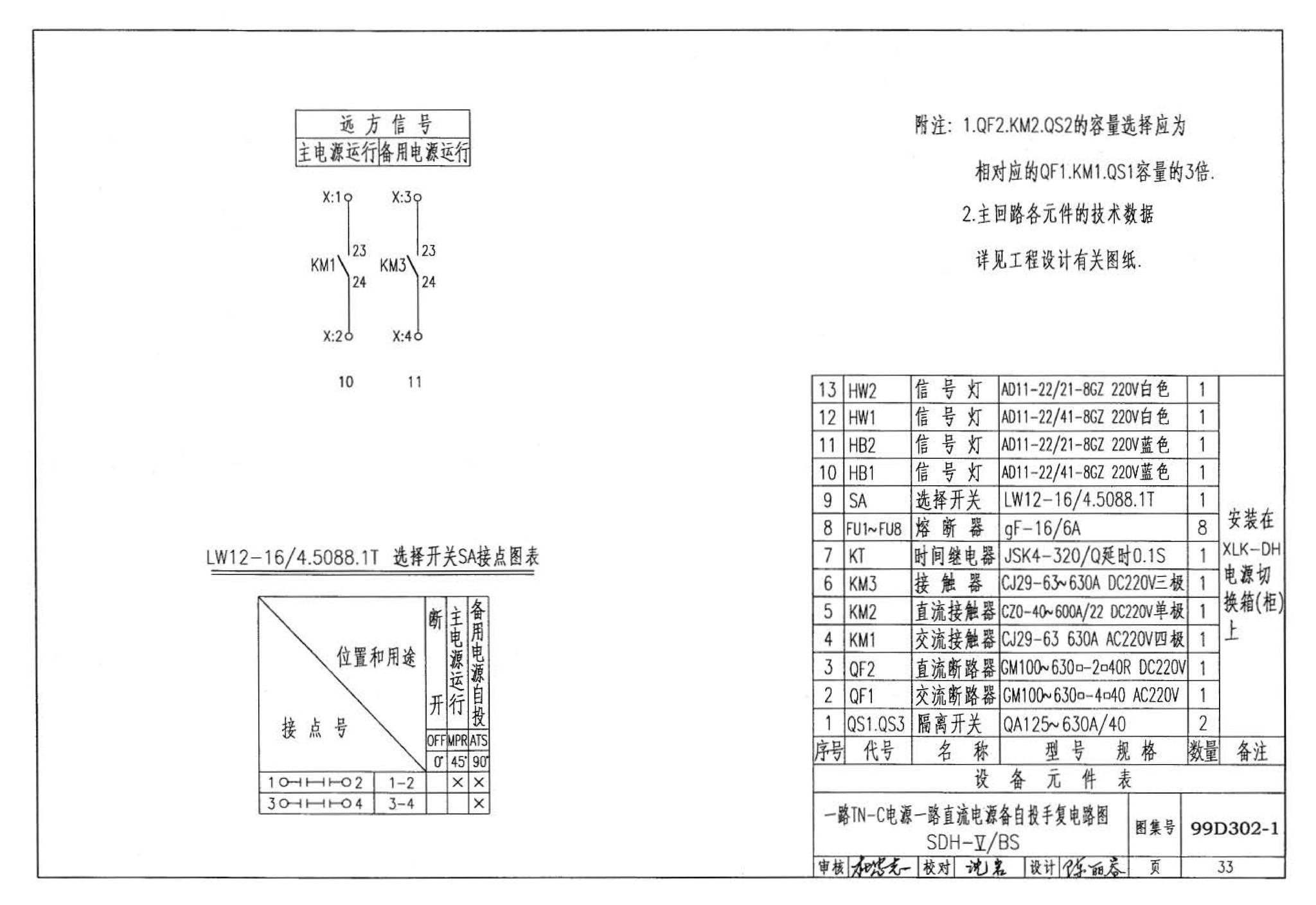 D302-1～3--双电源切换及母线分段控制接线图（2002年合订本）