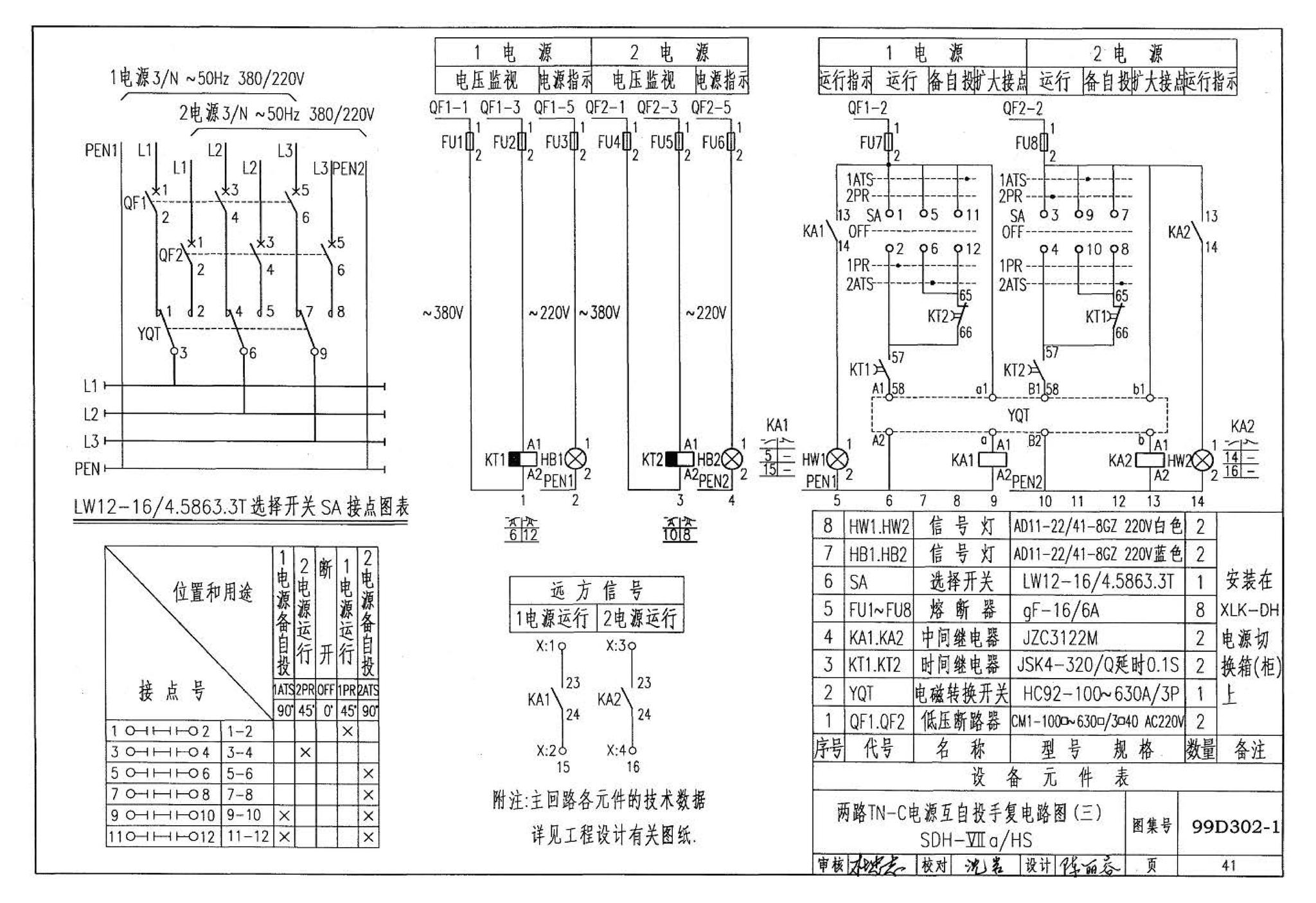 D302-1～3--双电源切换及母线分段控制接线图（2002年合订本）