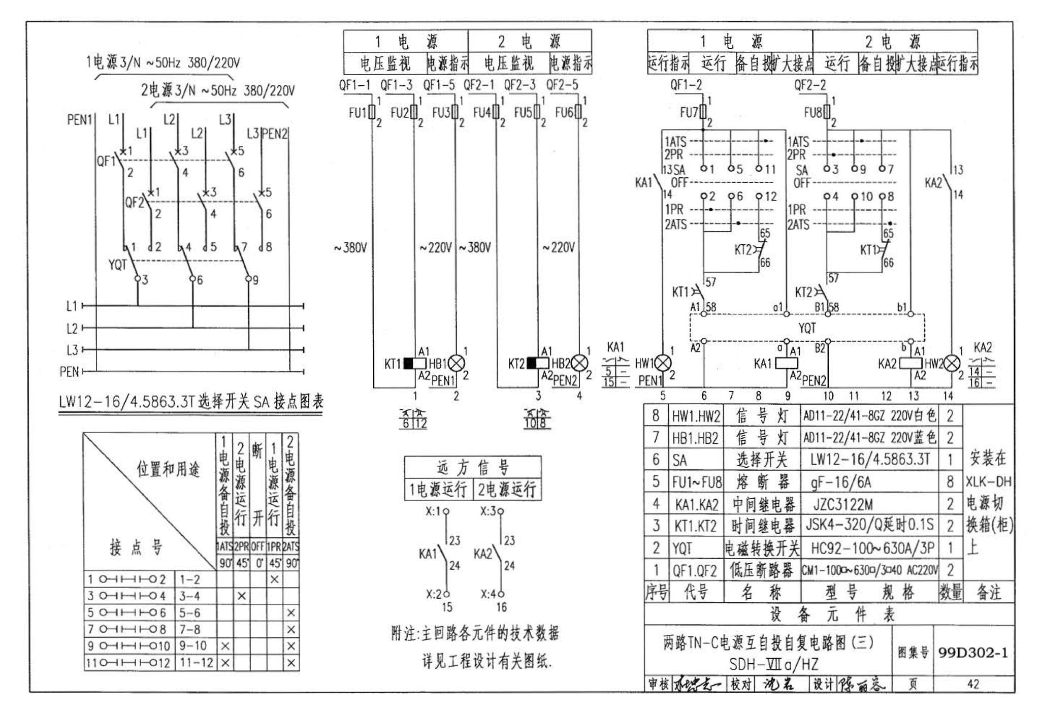 D302-1～3--双电源切换及母线分段控制接线图（2002年合订本）