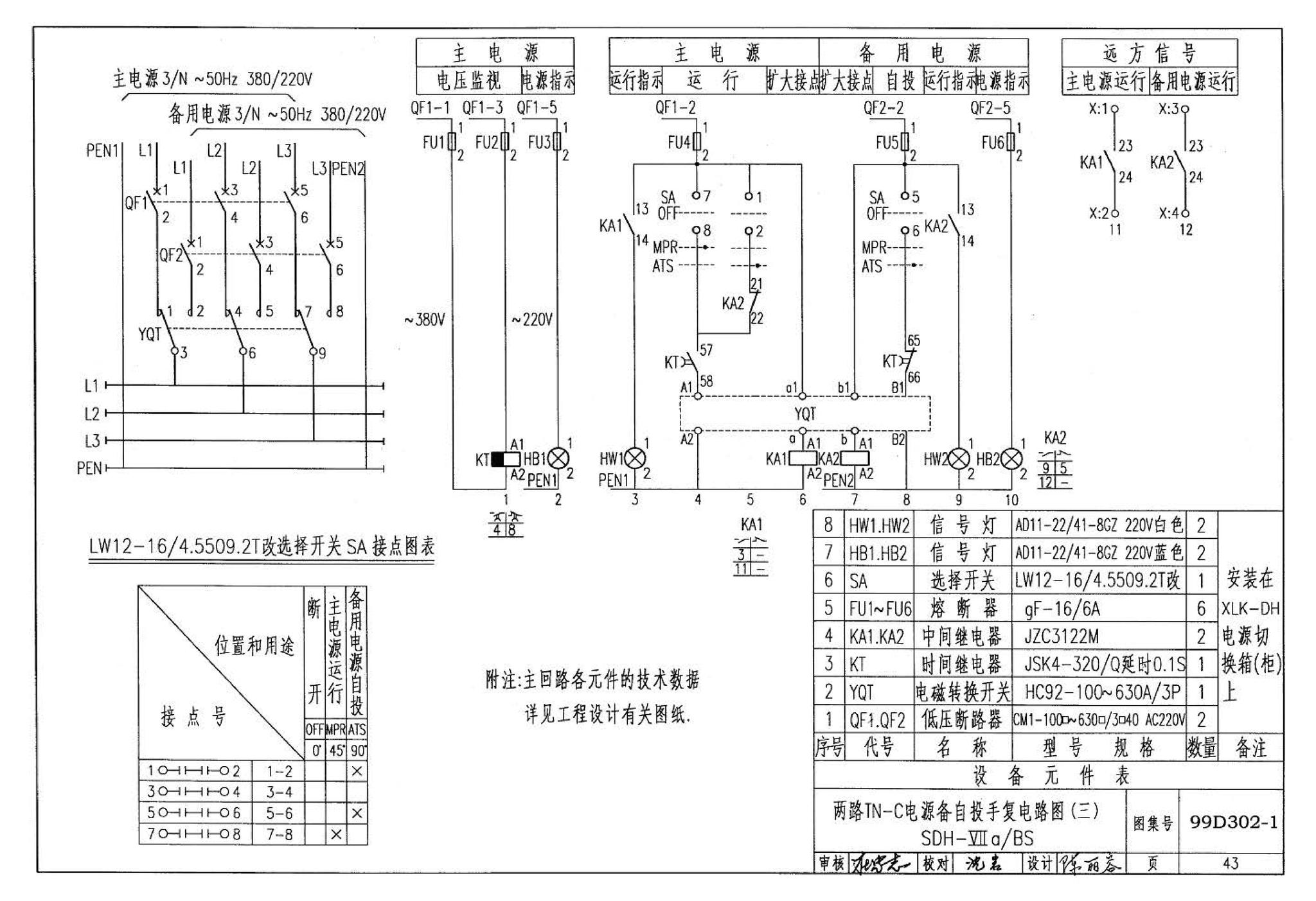 D302-1～3--双电源切换及母线分段控制接线图（2002年合订本）