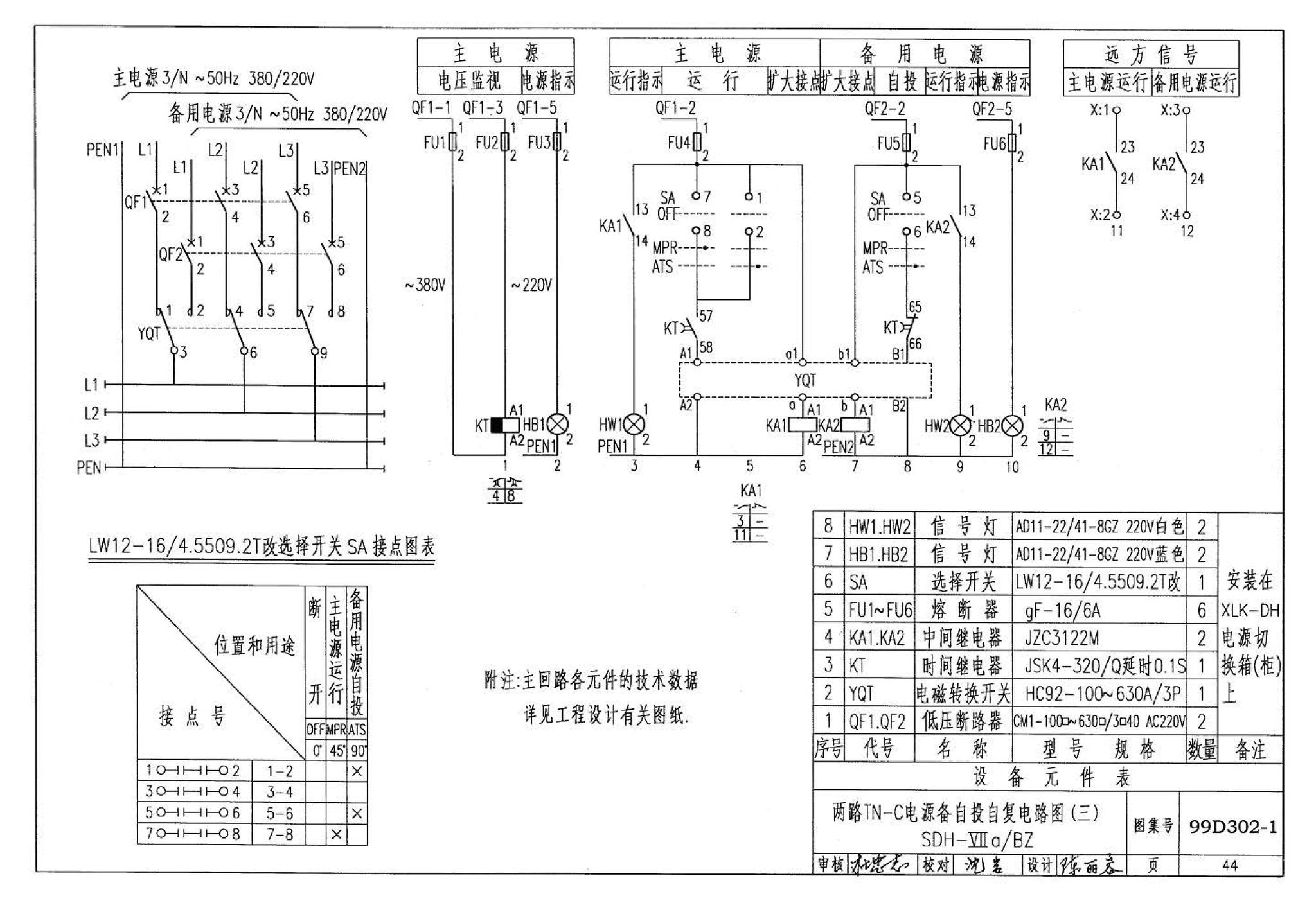 D302-1～3--双电源切换及母线分段控制接线图（2002年合订本）