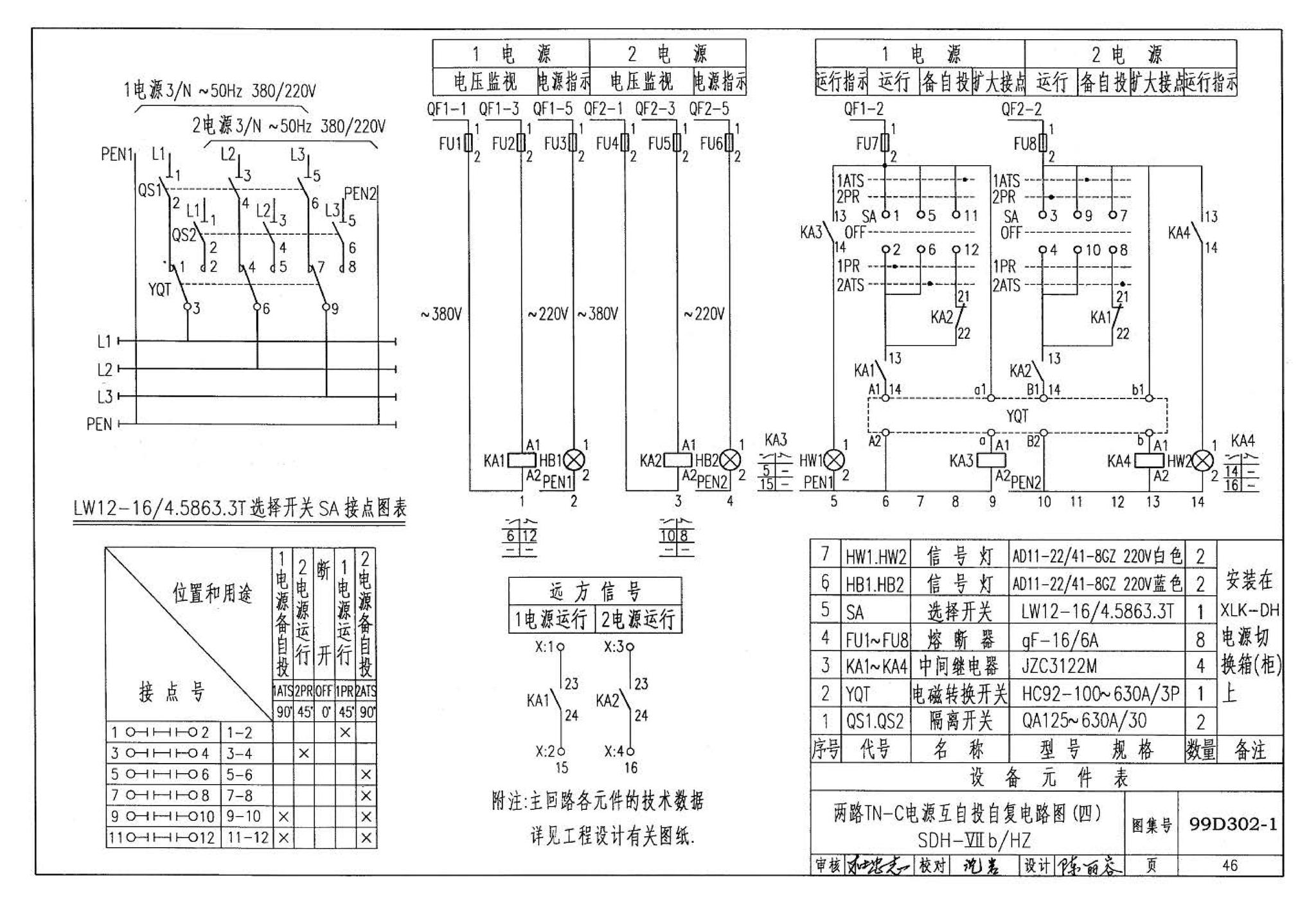 D302-1～3--双电源切换及母线分段控制接线图（2002年合订本）