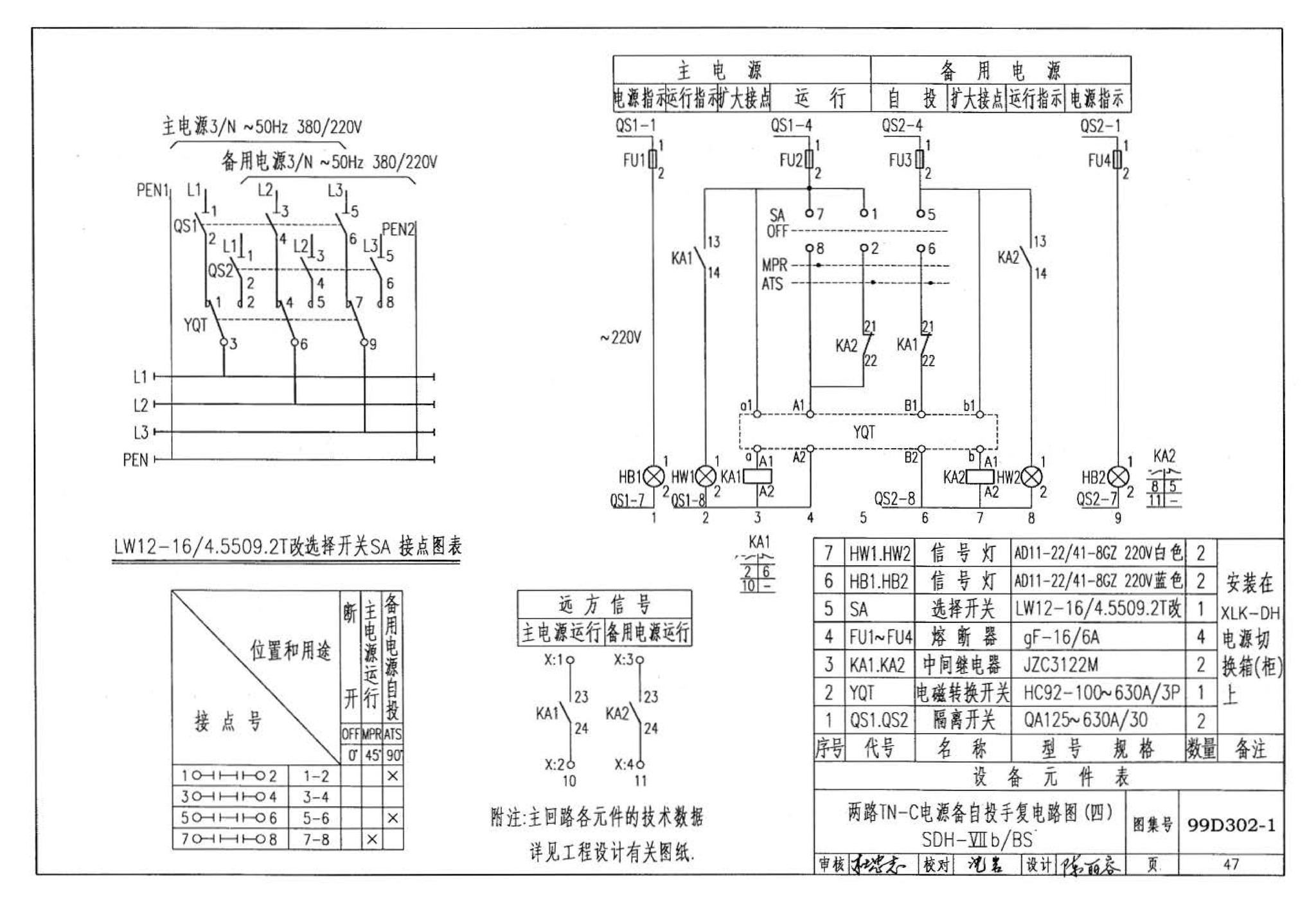 D302-1～3--双电源切换及母线分段控制接线图（2002年合订本）