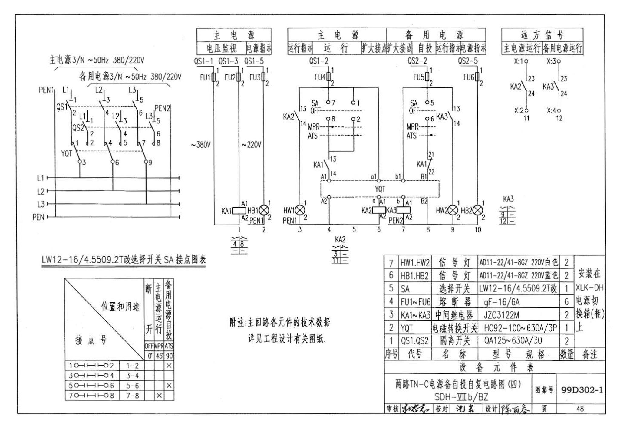 D302-1～3--双电源切换及母线分段控制接线图（2002年合订本）