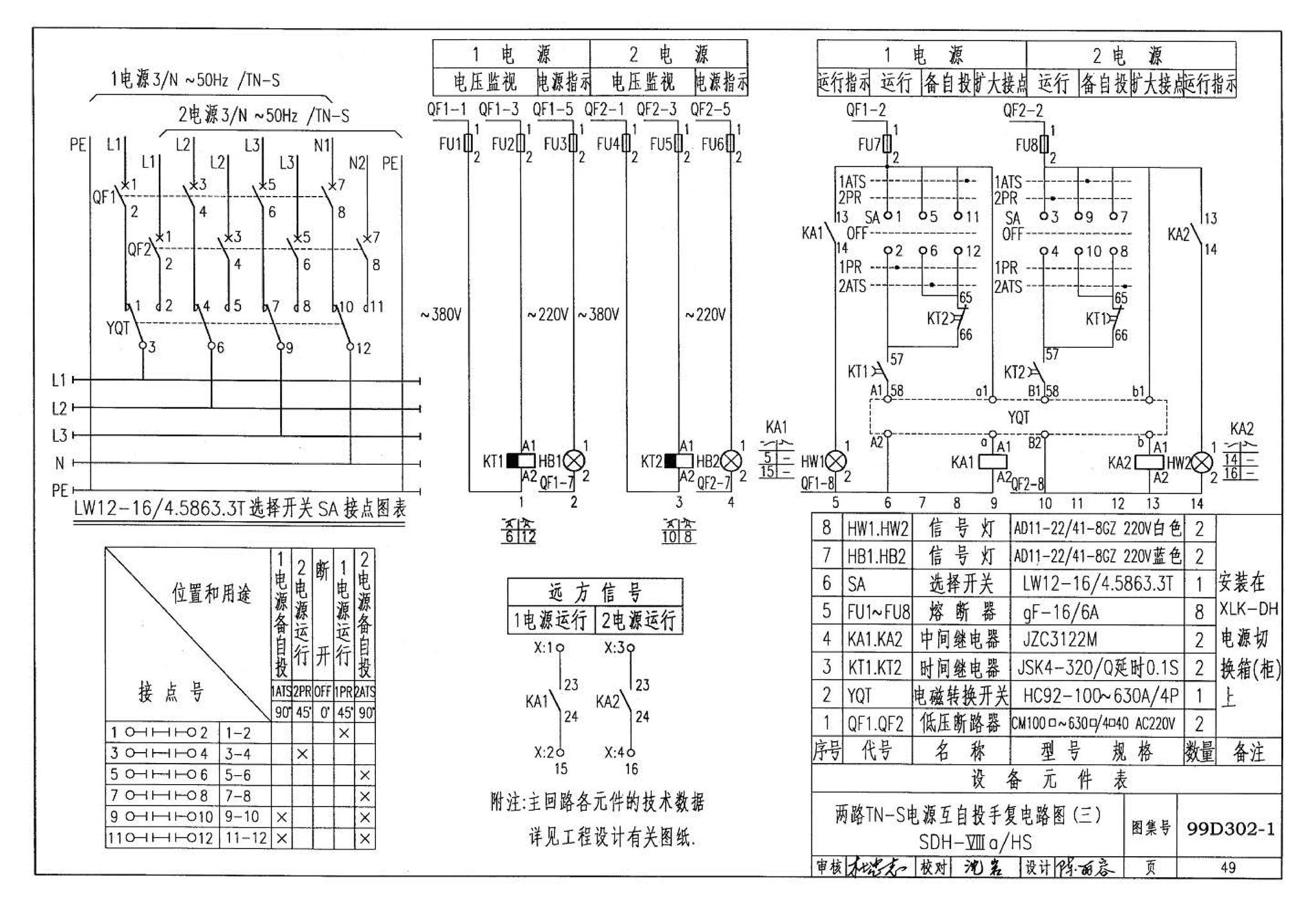 D302-1～3--双电源切换及母线分段控制接线图（2002年合订本）