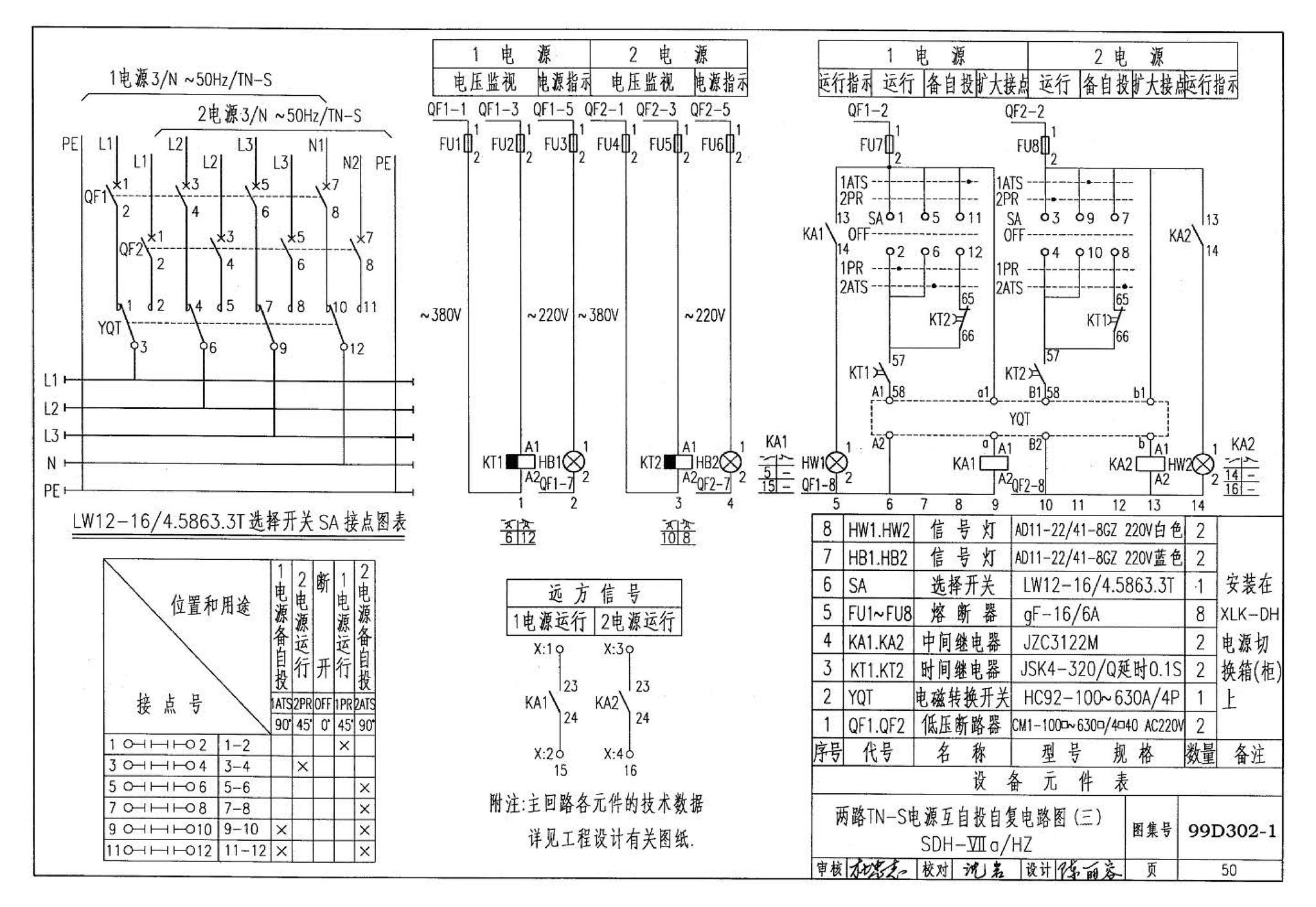 D302-1～3--双电源切换及母线分段控制接线图（2002年合订本）