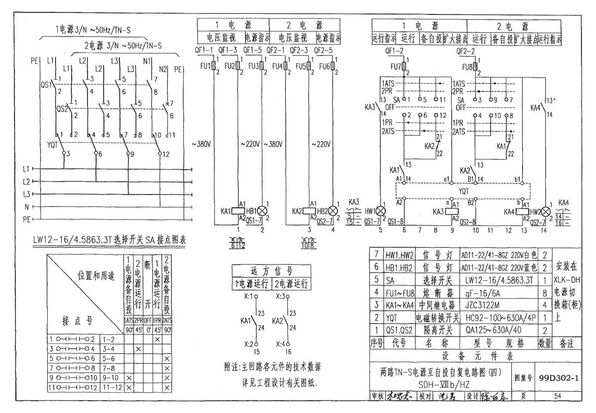 D302-1～3--双电源切换及母线分段控制接线图（2002年合订本）