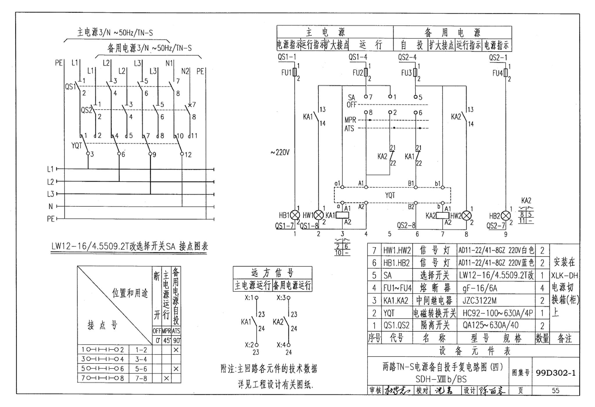 D302-1～3--双电源切换及母线分段控制接线图（2002年合订本）