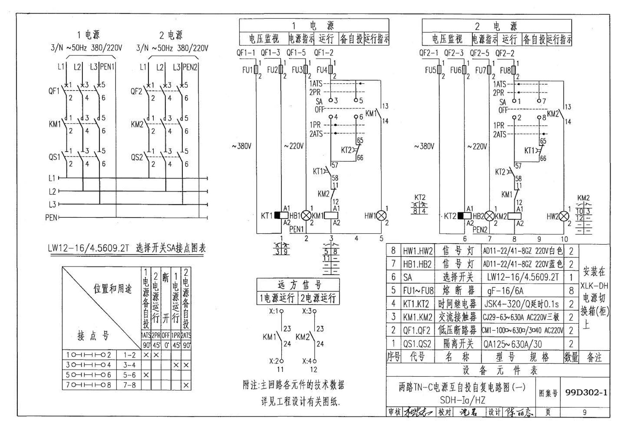 D302-1～3--双电源切换及母线分段控制接线图（2002年合订本）