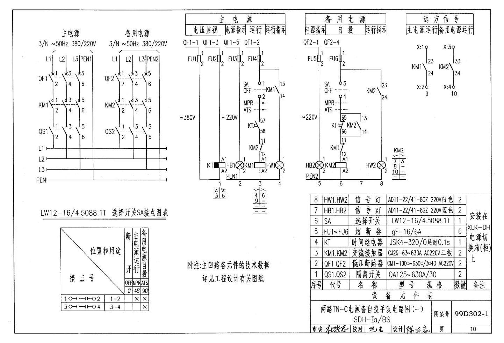 D302-1～3--双电源切换及母线分段控制接线图（2002年合订本）